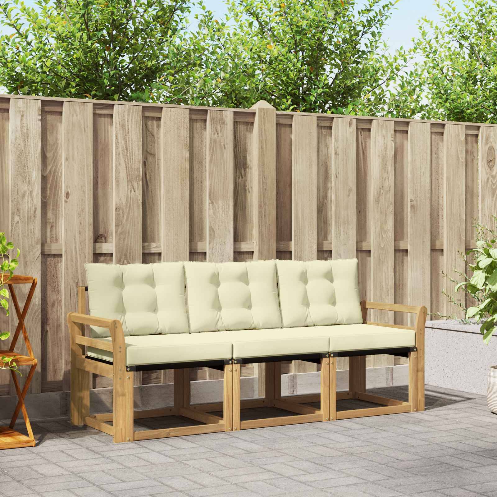 vidaXL Outdoor-Sofagarnitur mit Kissen 3 pcs Weiß und Creme