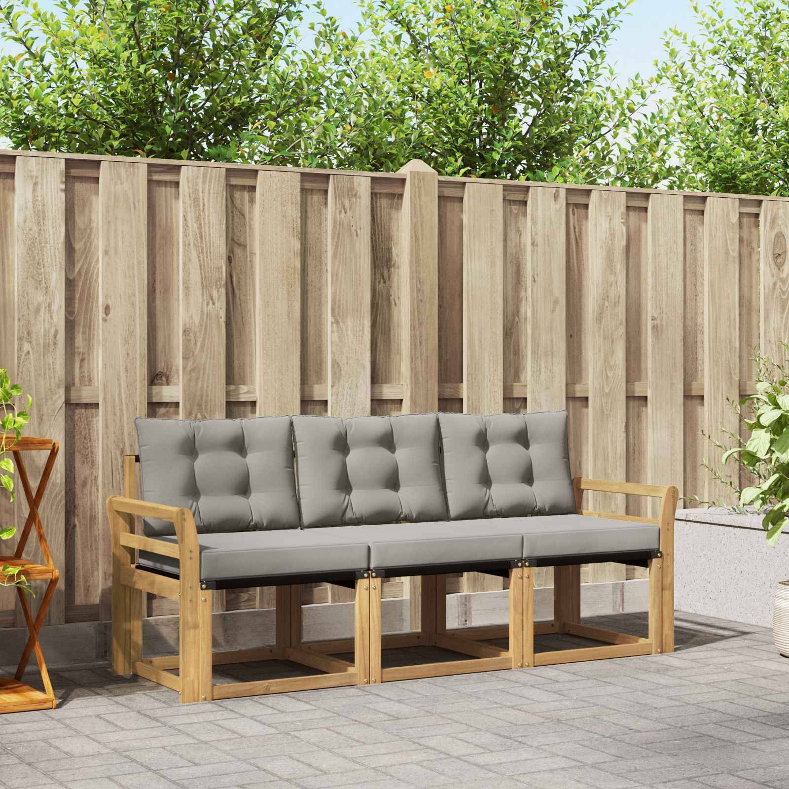 vidaXL Outdoor-Sofagarnitur mit Kissen 3 pcs Weiß und Hellgrau