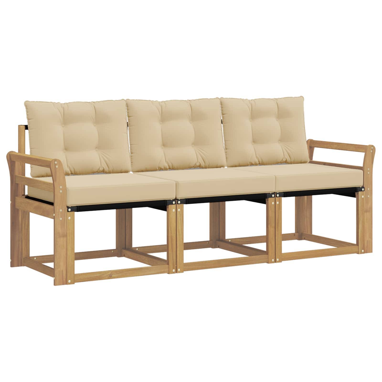 vidaXL Outdoor-Sofagarnitur mit Kissen 3 pcs Weiß und Beige
