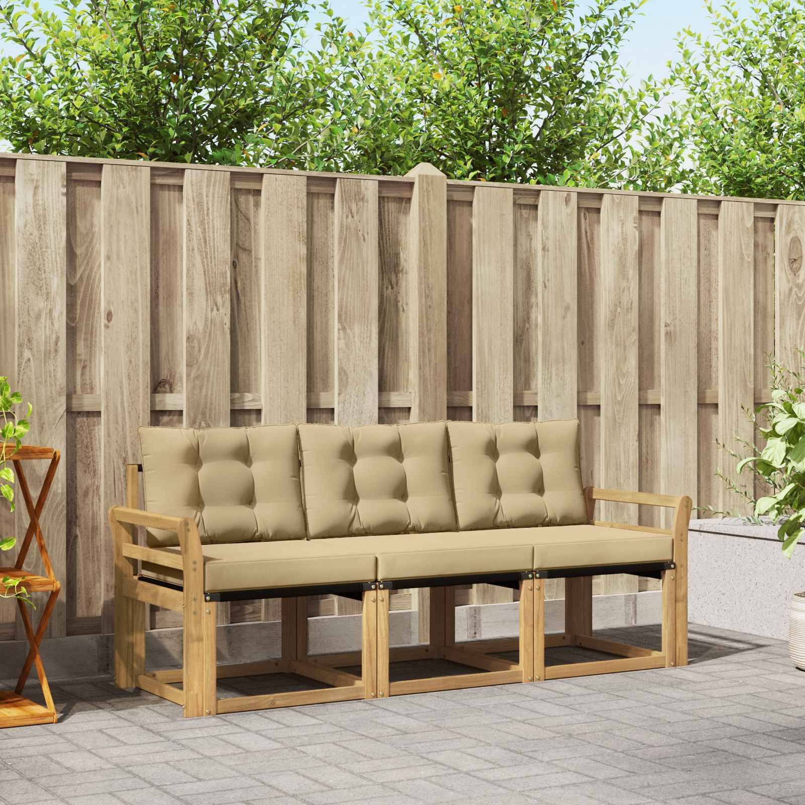vidaXL Outdoor-Sofagarnitur mit Kissen 3 pcs Weiß und Beige