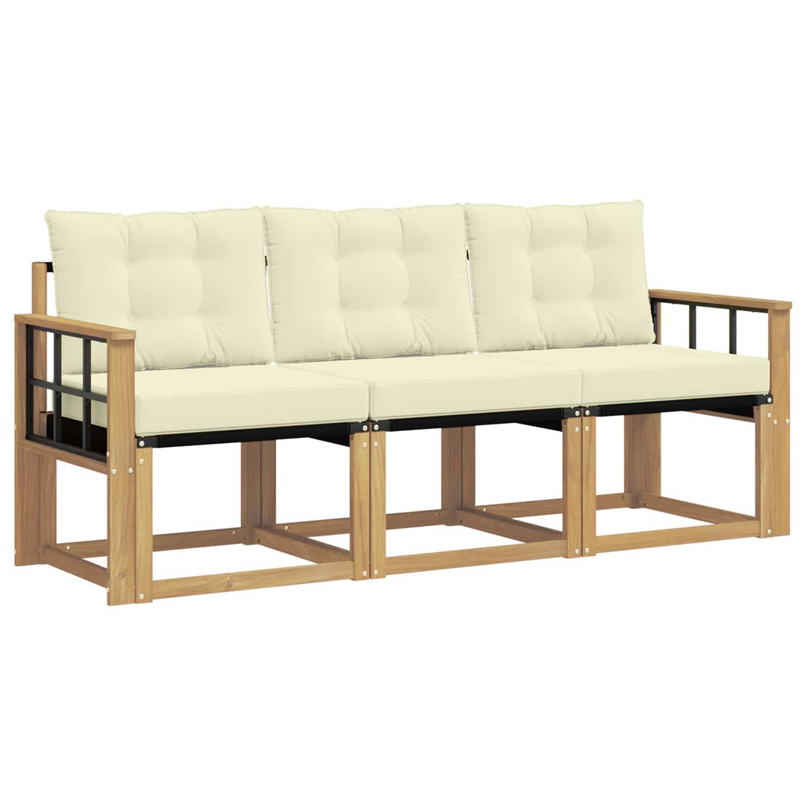 vidaXL Outdoor-Sofagarnitur mit Kissen 3 pcs Weiß und Creme