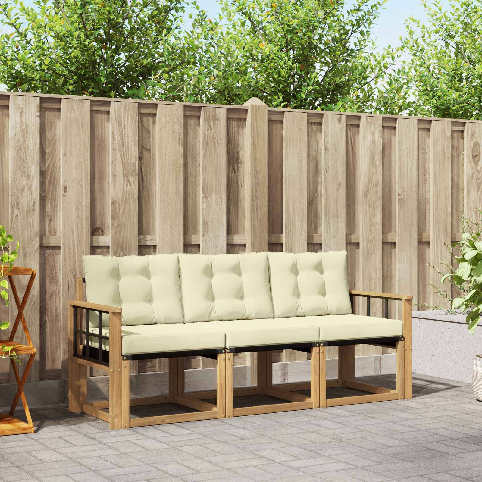 vidaXL Outdoor-Sofagarnitur mit Kissen 3 pcs Weiß und Creme