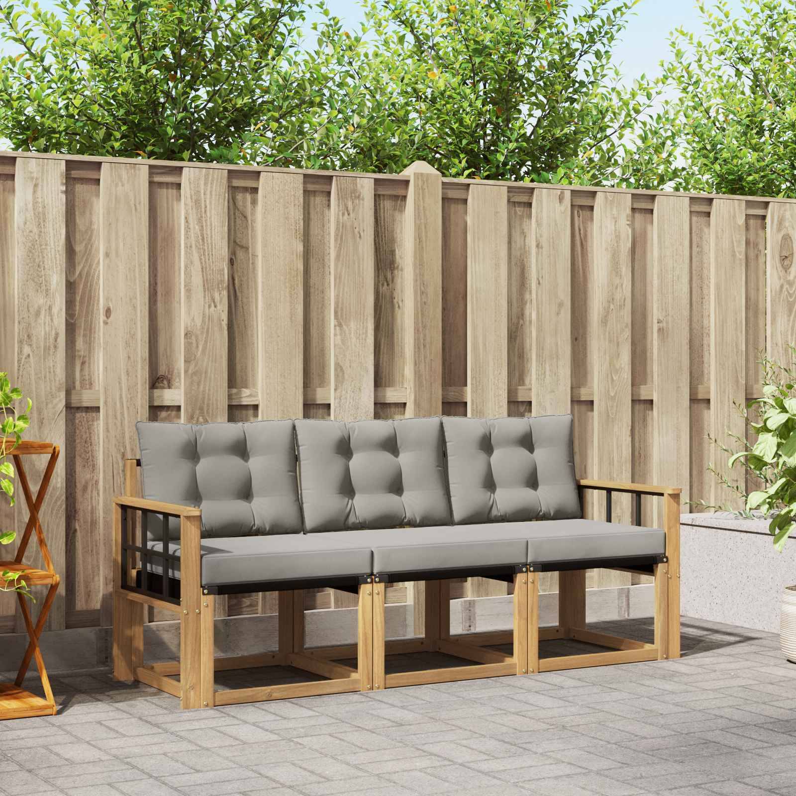 vidaXL Outdoor-Sofagarnitur mit Kissen 3 pcs Weiß und Hellgrau
