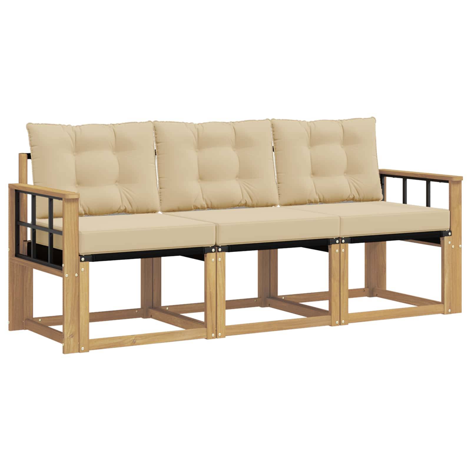 vidaXL Outdoor-Sofagarnitur mit Kissen 3 pcs Weiß und Beige