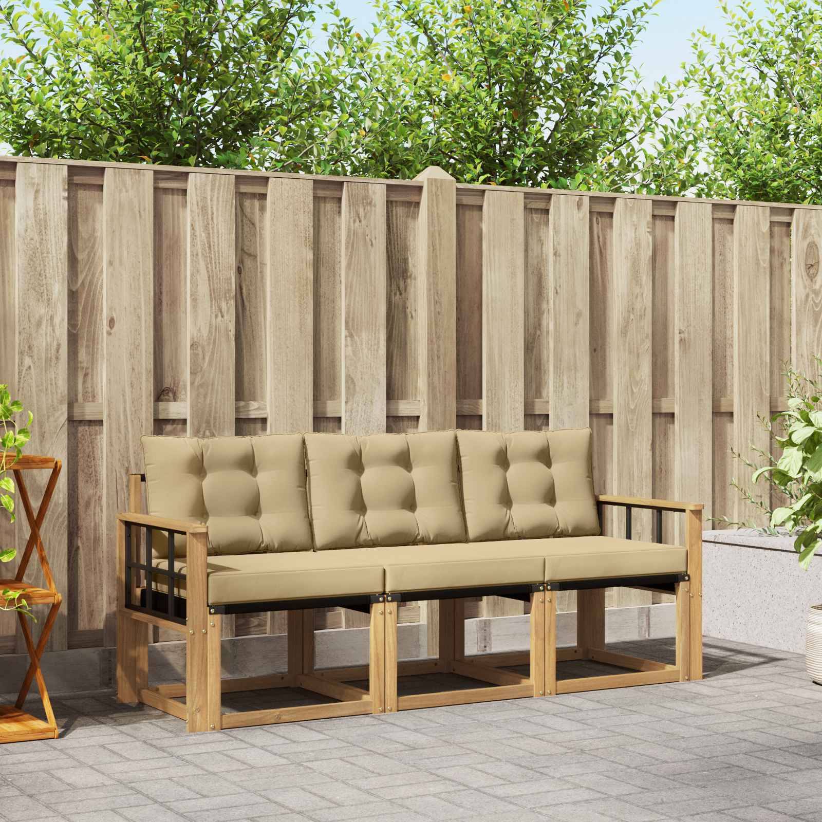 vidaXL Outdoor-Sofagarnitur mit Kissen 3 pcs Weiß und Beige