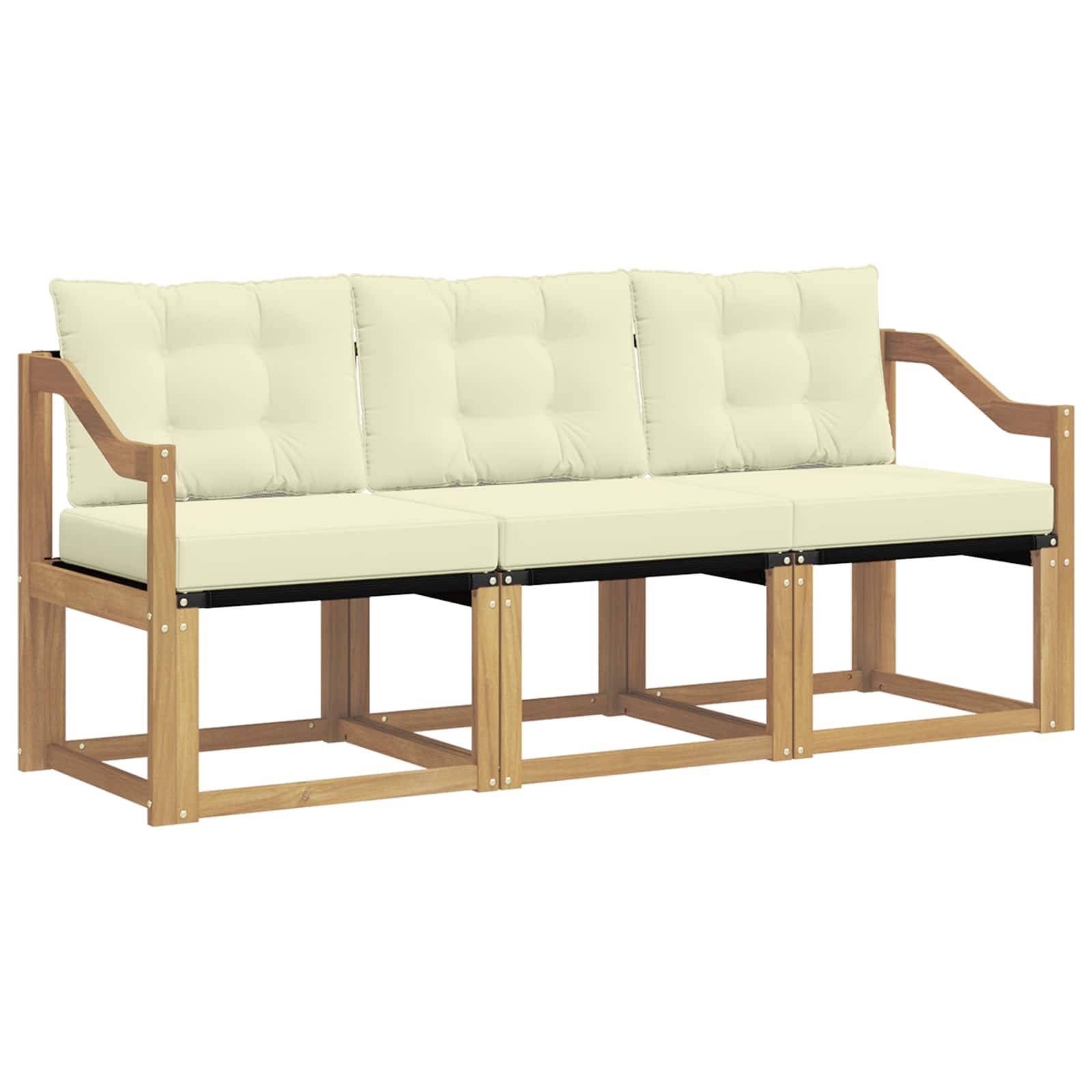 vidaXL Outdoor-Sofagarnitur mit Kissen 3 pcs Weiß und Creme