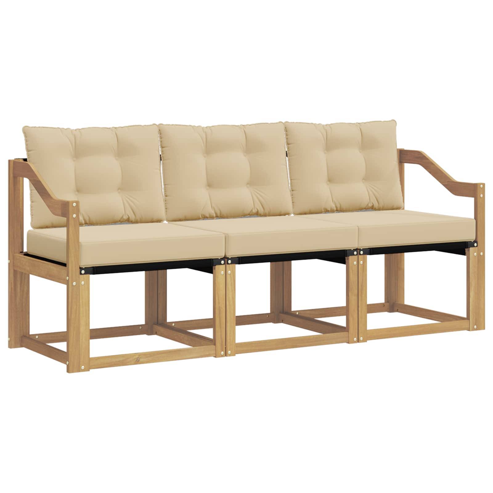 vidaXL Outdoor-Sofagarnitur mit Kissen 3 pcs Weiß und Beige