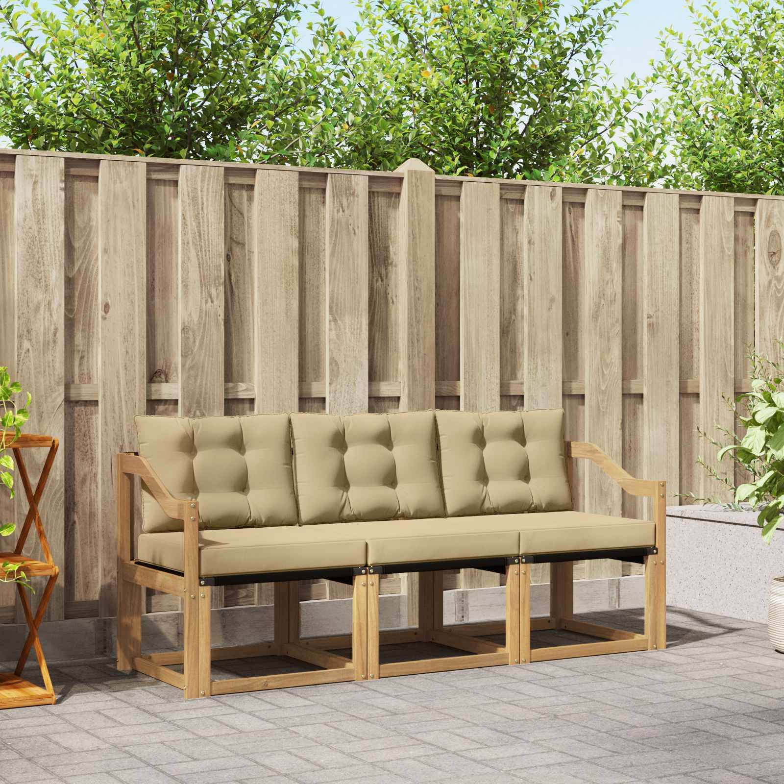 vidaXL Outdoor-Sofagarnitur mit Kissen 3 pcs Weiß und Beige