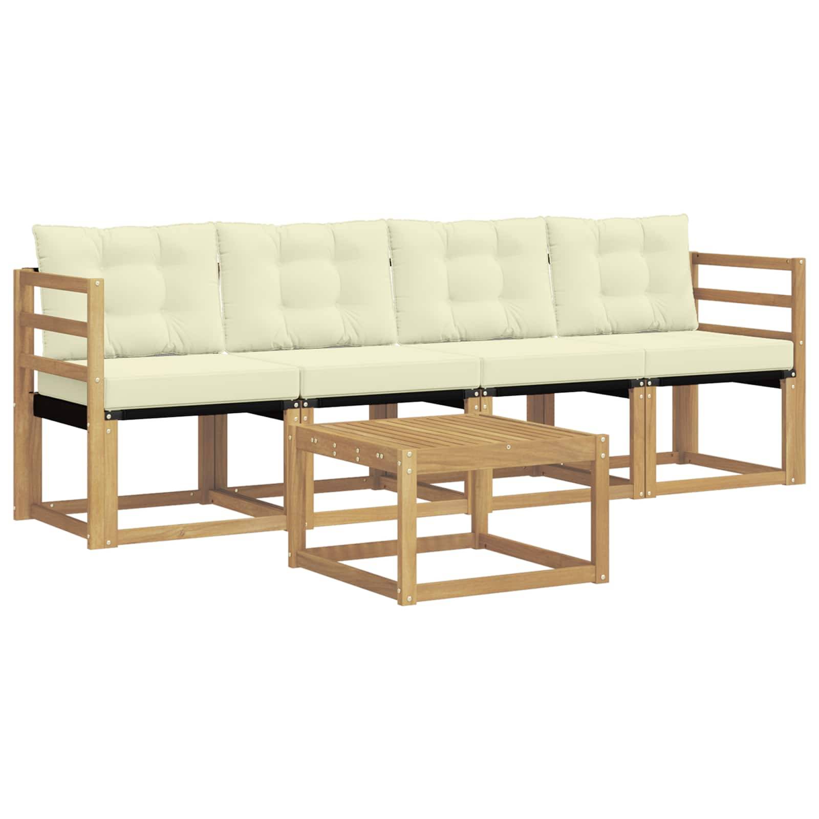 vidaXL Outdoor-Sofagarnitur mit Kissen 5 pcs Weiß und Creme