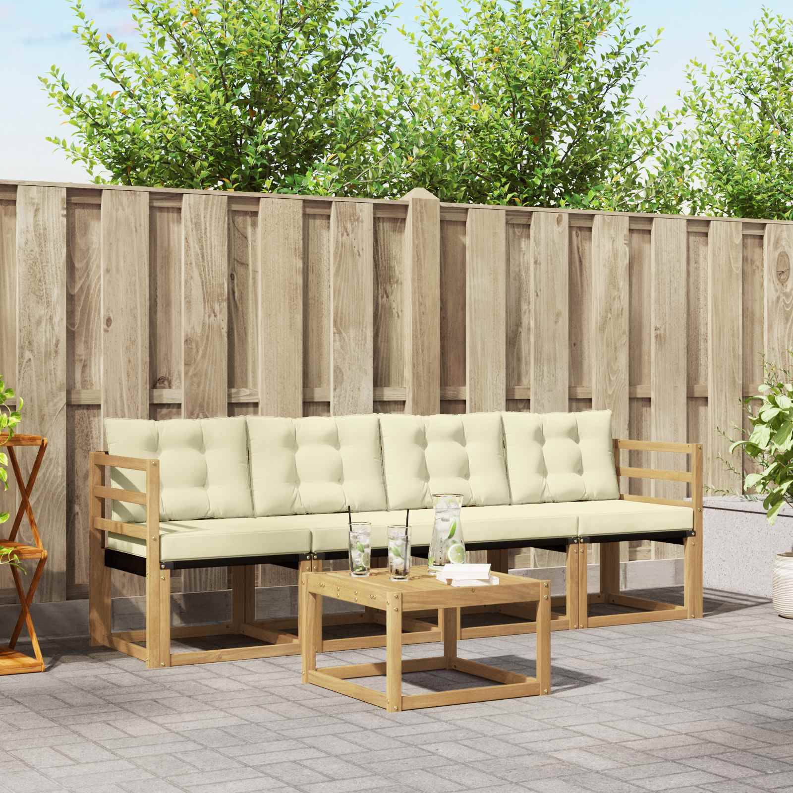 vidaXL Outdoor-Sofagarnitur mit Kissen 5 pcs Weiß und Creme
