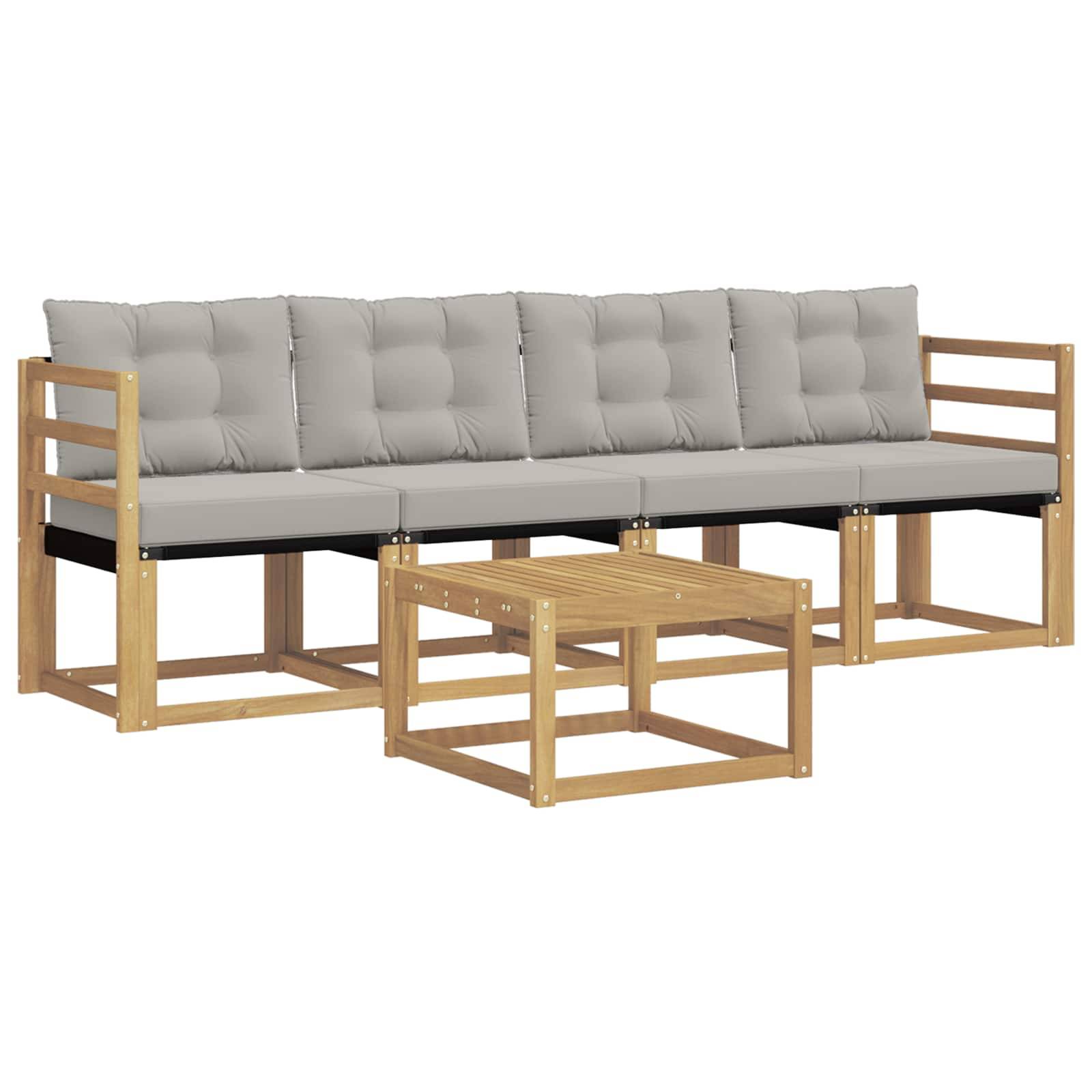 vidaXL Outdoor-Sofagarnitur mit Kissen 5 pcs Weiß und Hellgrau
