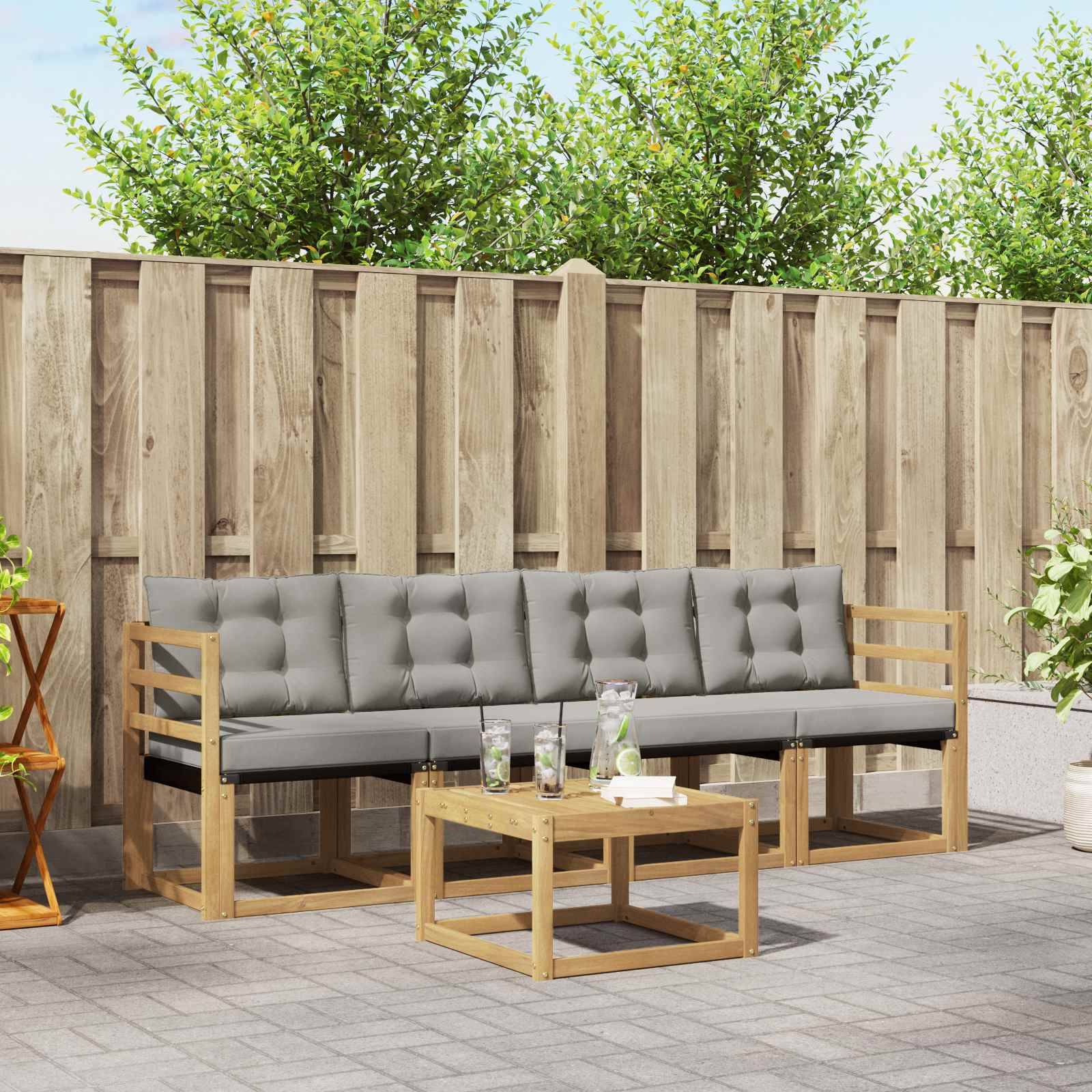 vidaXL Outdoor-Sofagarnitur mit Kissen 5 pcs Weiß und Hellgrau