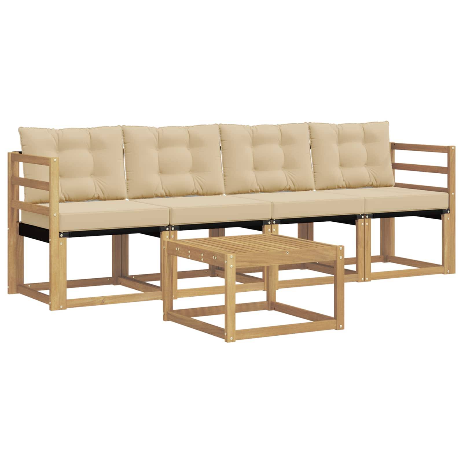 vidaXL Outdoor-Sofagarnitur mit Kissen 5 pcs Weiß und Beige