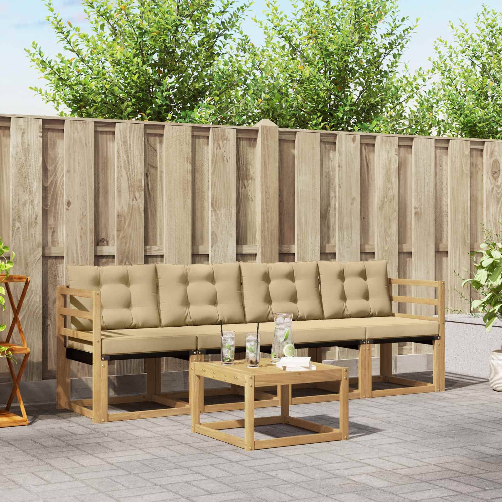vidaXL Outdoor-Sofagarnitur mit Kissen 5 pcs Weiß und Beige