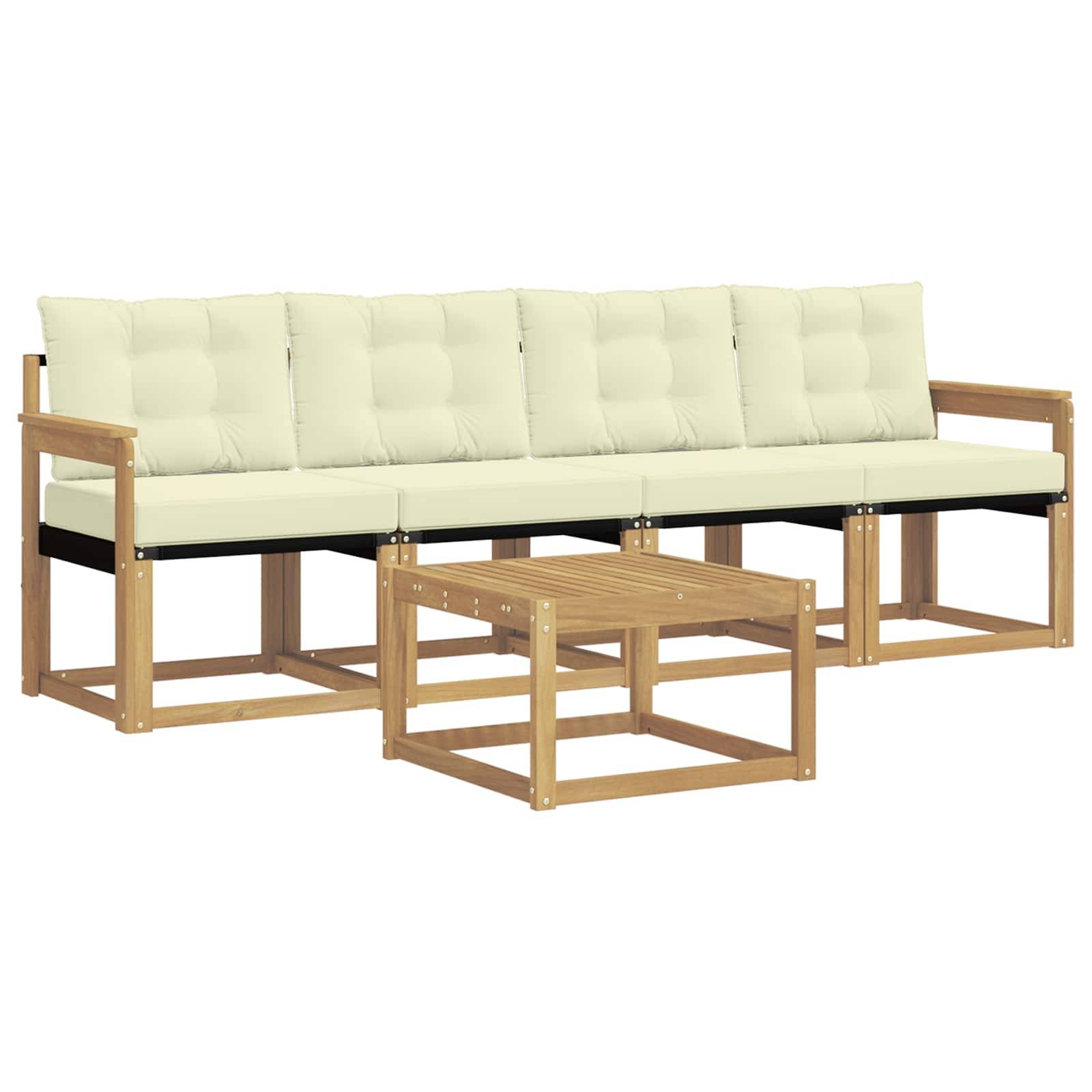 vidaXL Outdoor-Sofagarnitur mit Kissen 5 pcs Weiß und Creme