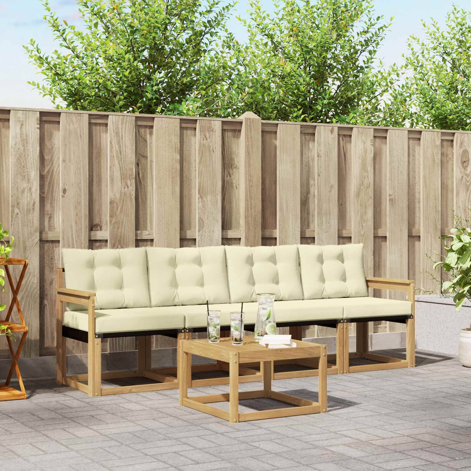 vidaXL Outdoor-Sofagarnitur mit Kissen 5 pcs Weiß und Creme