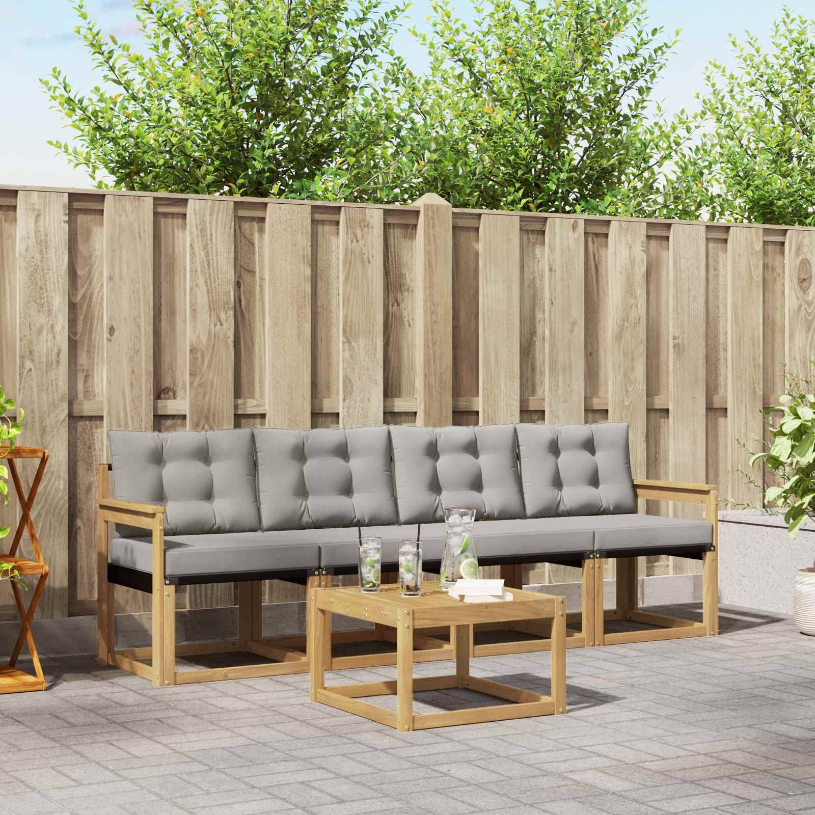 vidaXL Outdoor-Sofagarnitur mit Kissen 5 pcs Weiß und Hellgrau