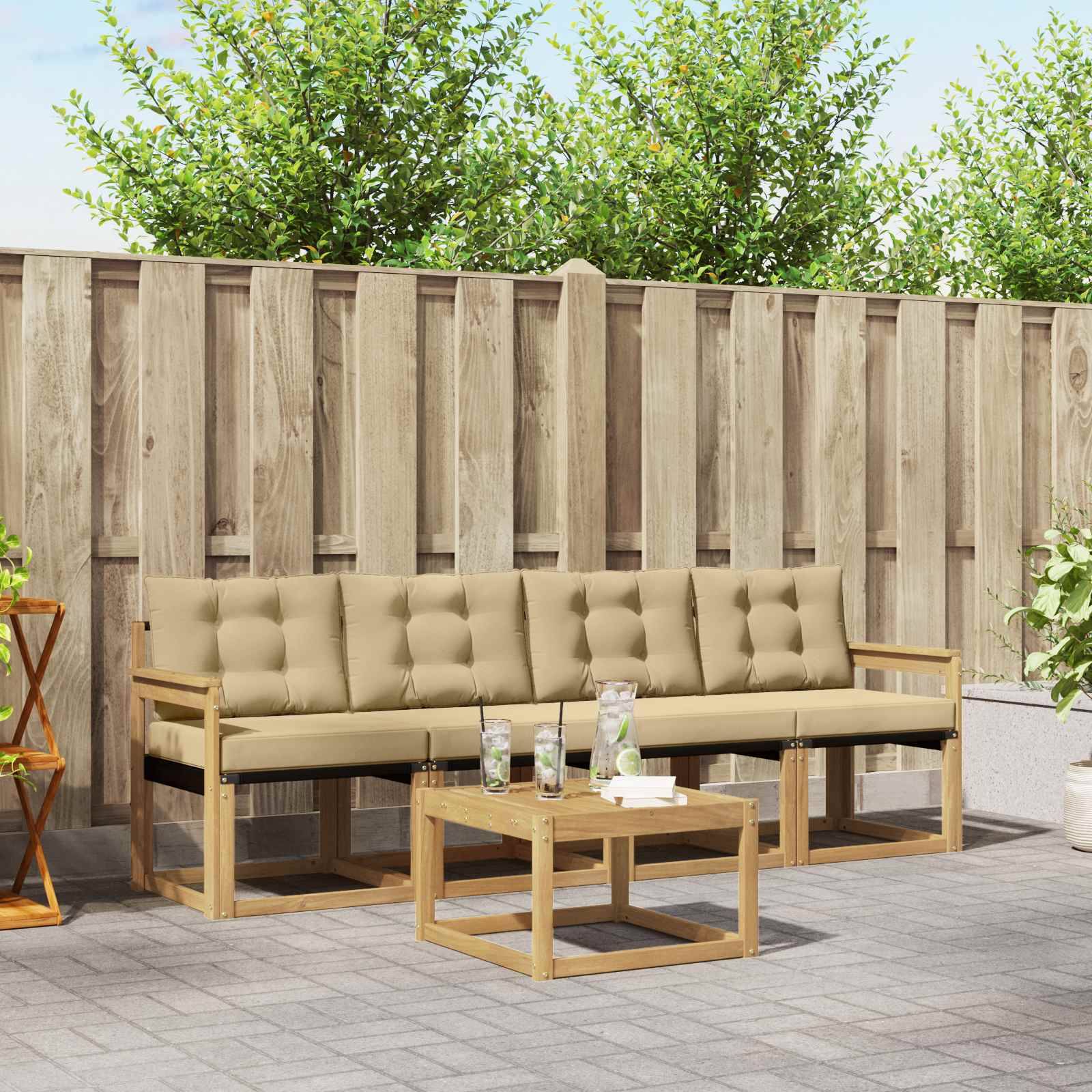 vidaXL Outdoor-Sofagarnitur mit Kissen 5 pcs Weiß und Beige
