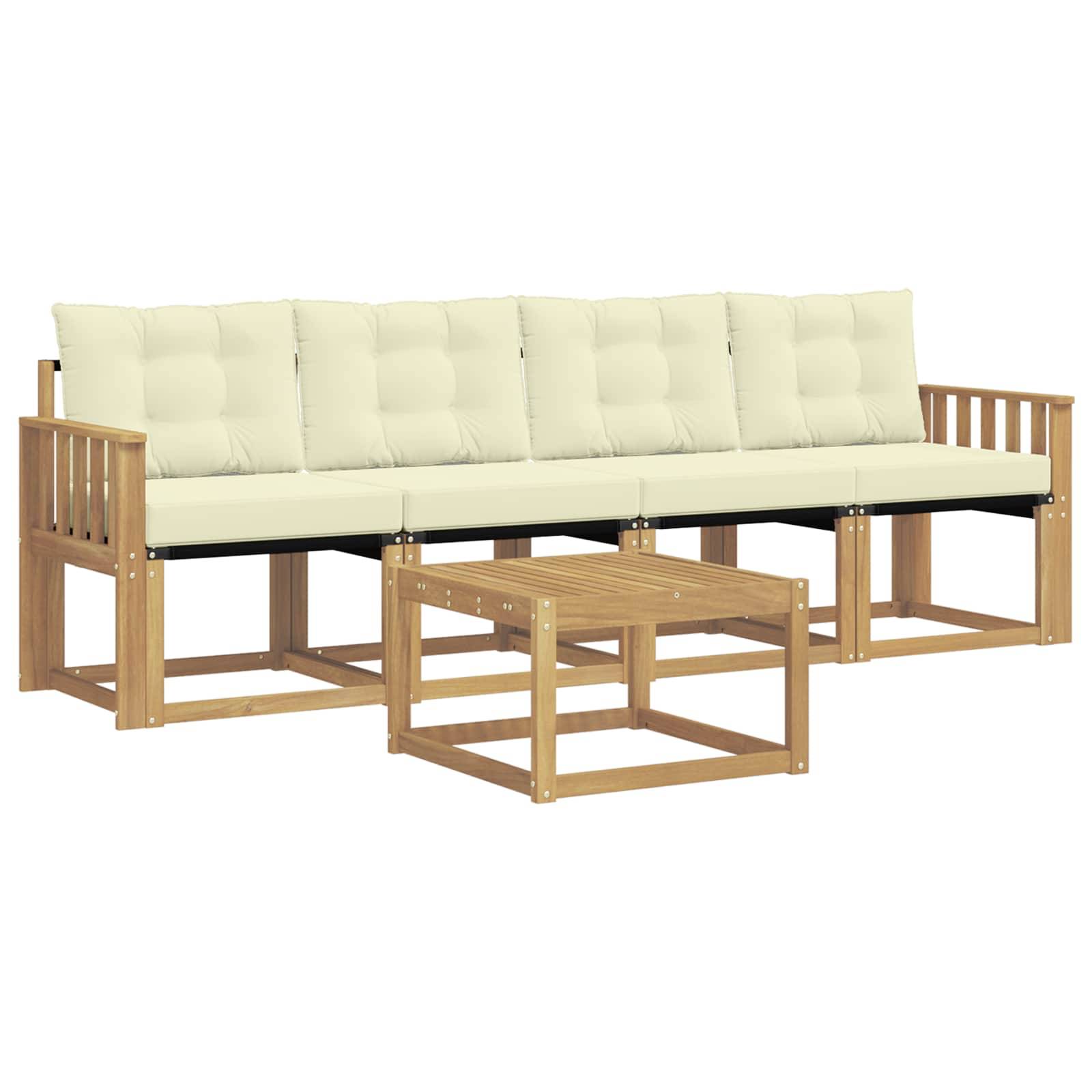 vidaXL Outdoor-Sofagarnitur mit Kissen 5 pcs Weiß und Creme