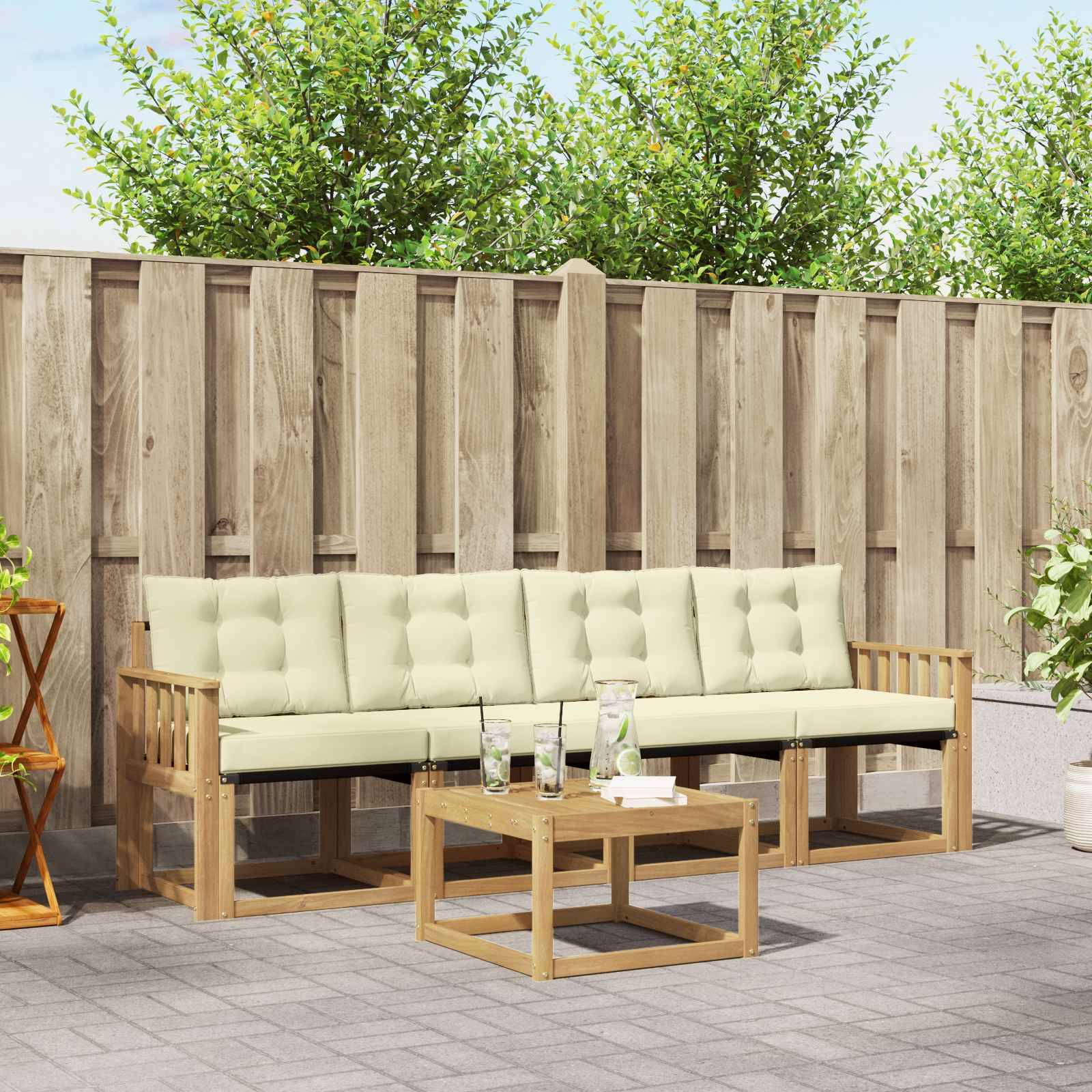 vidaXL Outdoor-Sofagarnitur mit Kissen 5 pcs Weiß und Creme