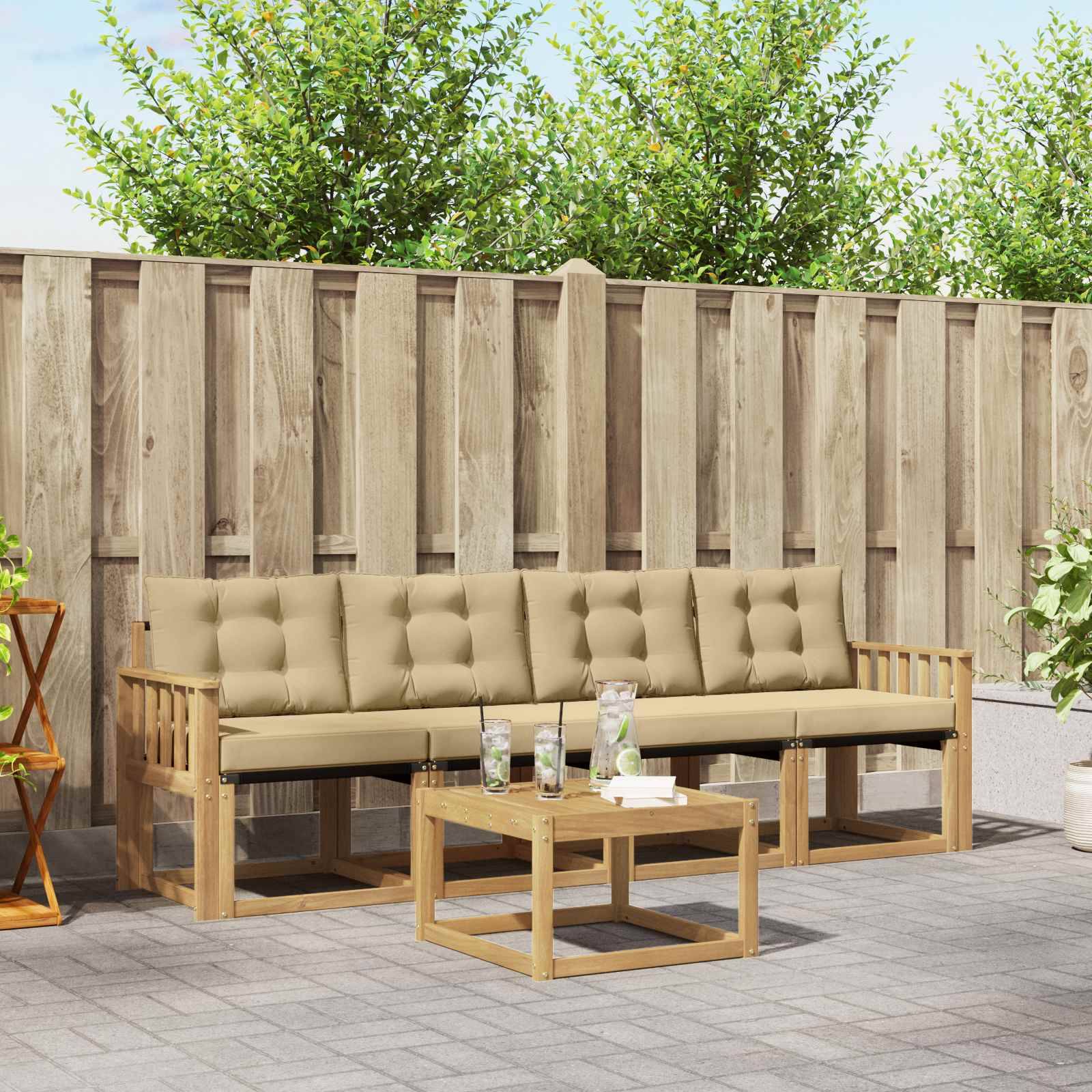 vidaXL Outdoor-Sofagarnitur mit Kissen 5 pcs Weiß und Beige