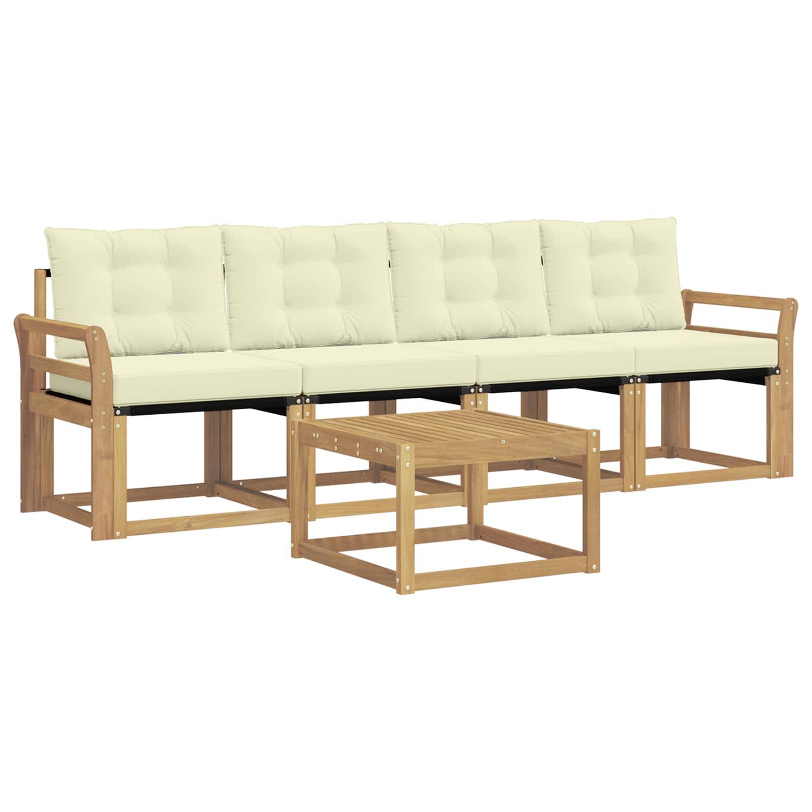 vidaXL Outdoor-Sofagarnitur mit Kissen 5 pcs Weiß und Creme