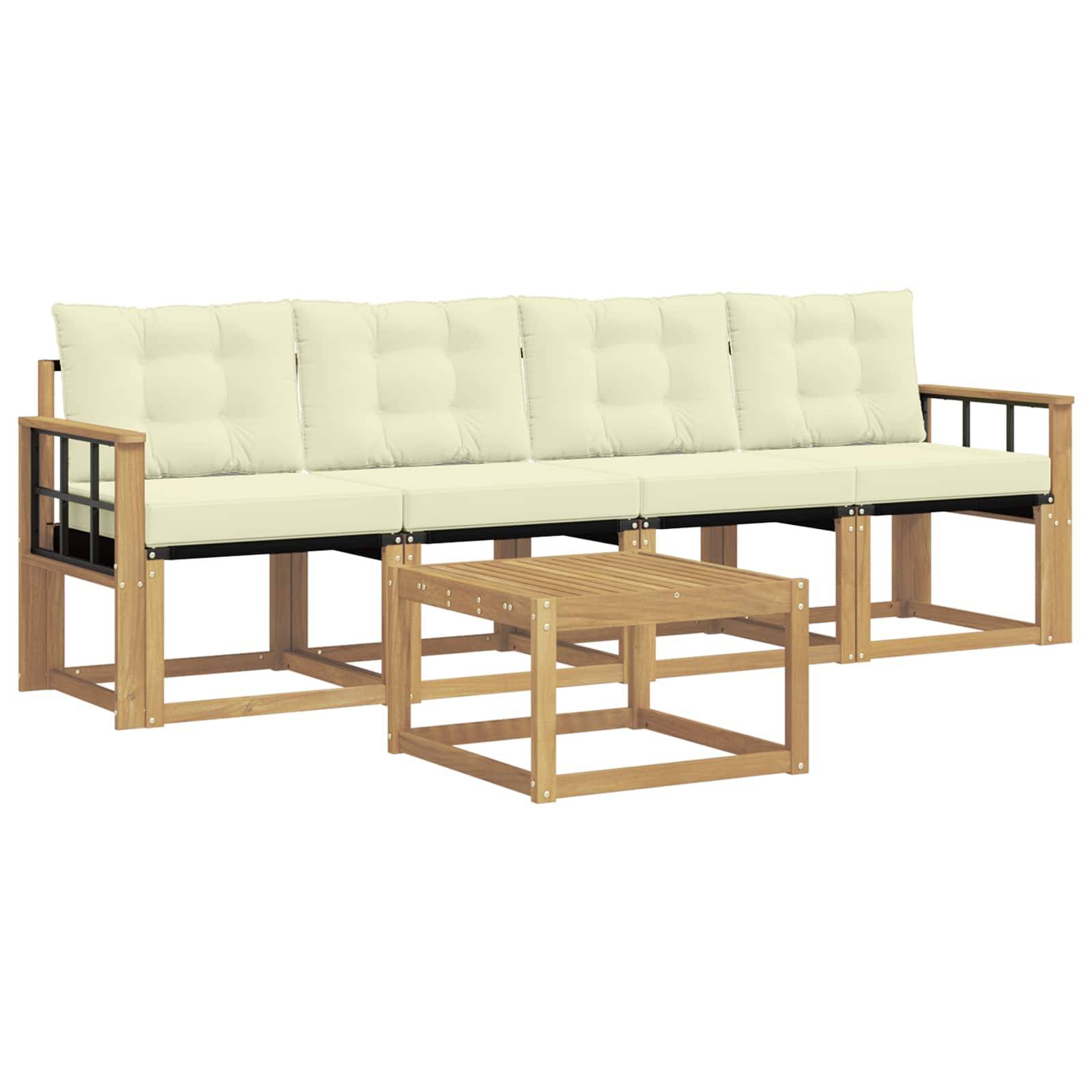 vidaXL Outdoor-Sofagarnitur mit Kissen 5 pcs Weiß und Creme