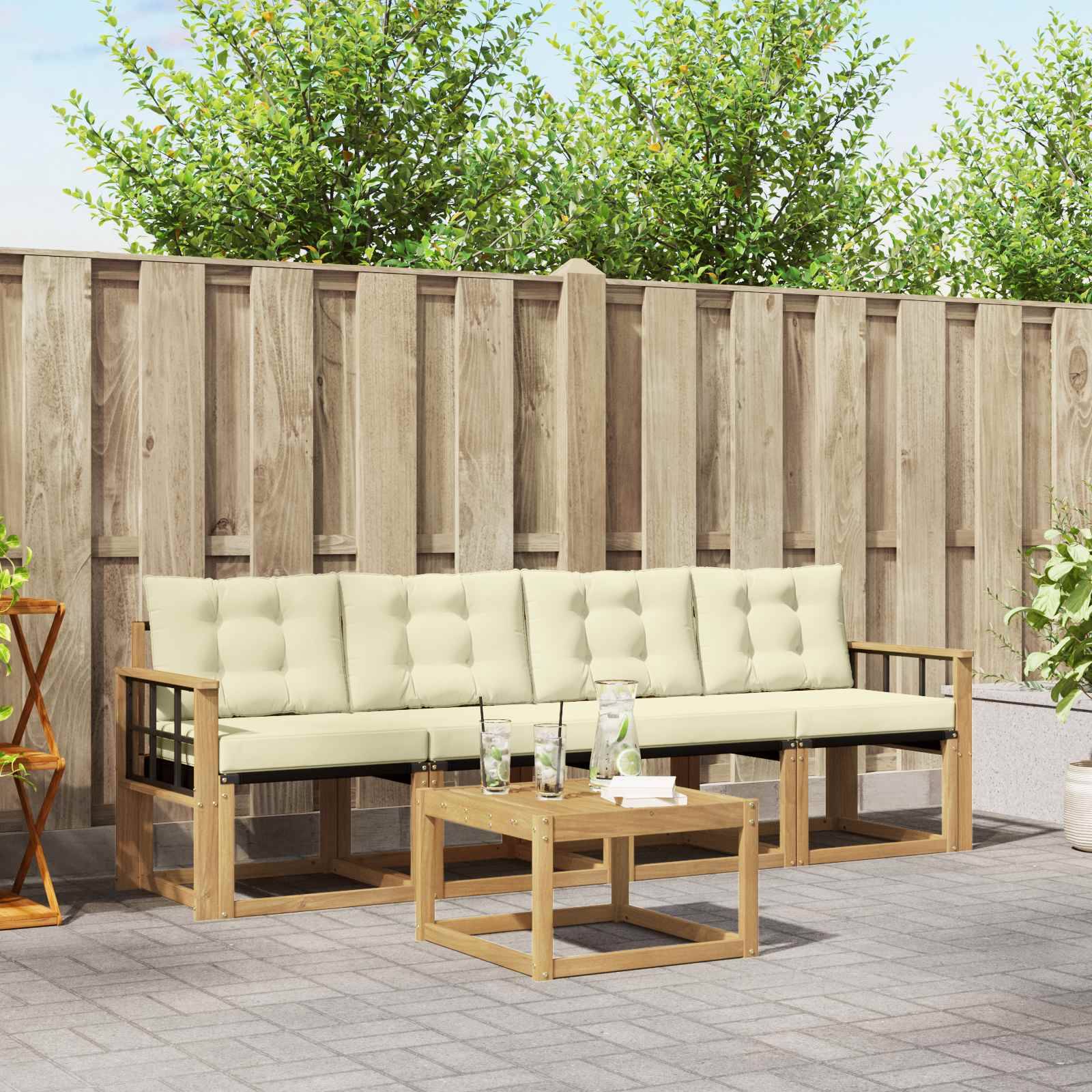 vidaXL Outdoor-Sofagarnitur mit Kissen 5 pcs Weiß und Creme