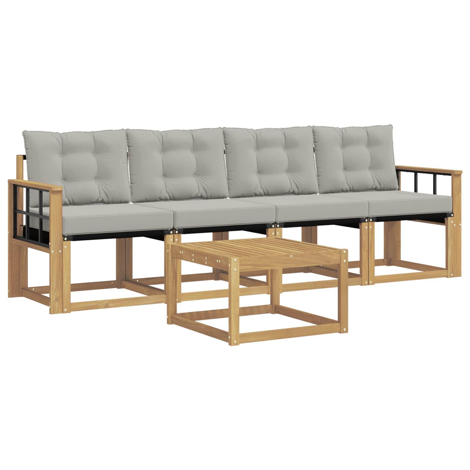 vidaXL Outdoor-Sofagarnitur mit Kissen 5 pcs Weiß und Hellgrau