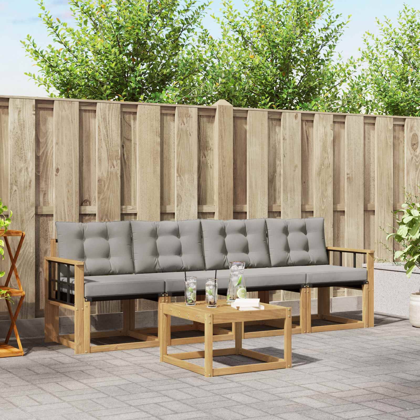vidaXL Outdoor-Sofagarnitur mit Kissen 5 pcs Weiß und Hellgrau