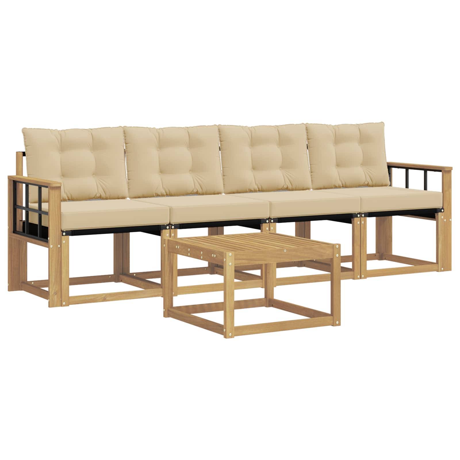 vidaXL Outdoor-Sofagarnitur mit Kissen 5 pcs Weiß und Beige