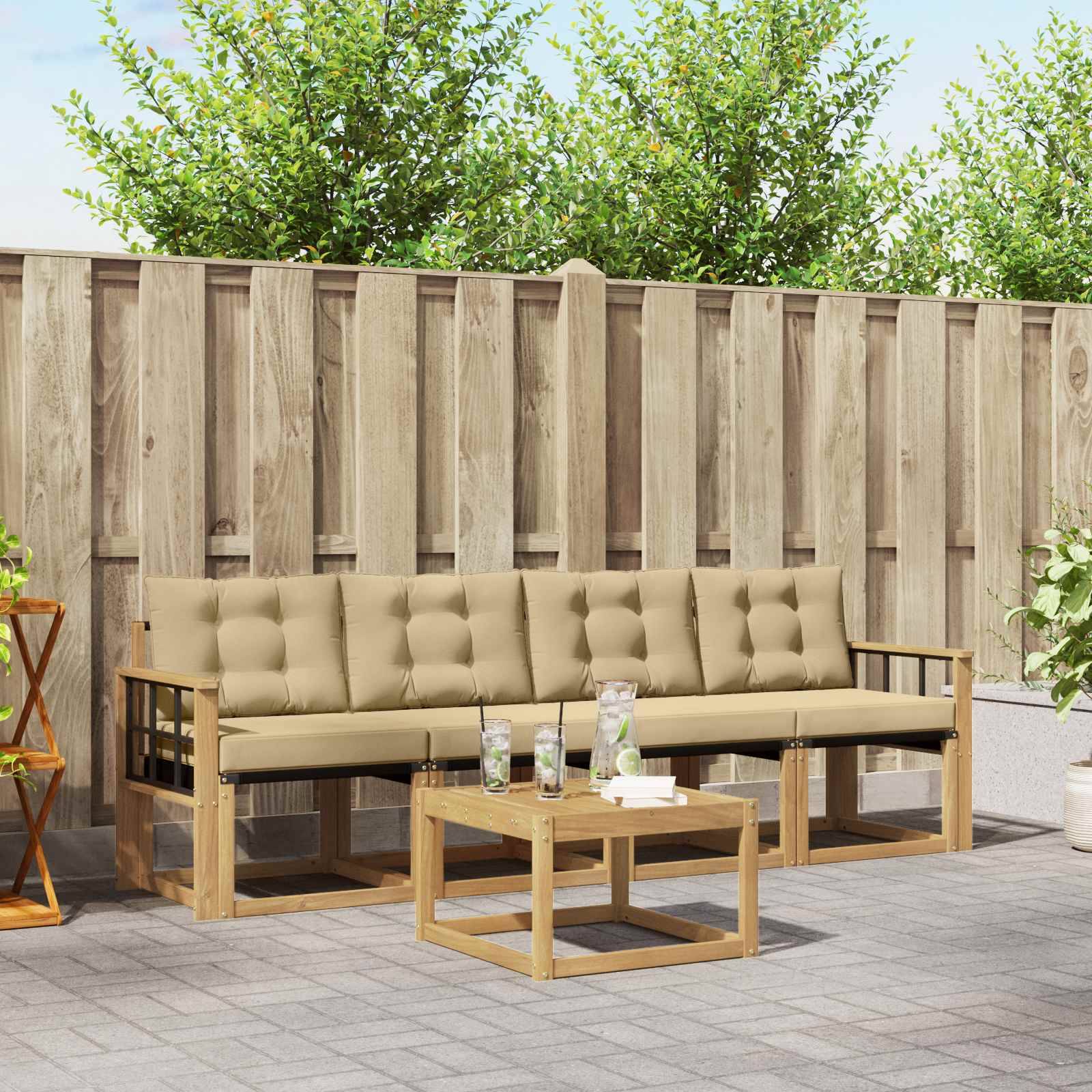 vidaXL Outdoor-Sofagarnitur mit Kissen 5 pcs Weiß und Beige