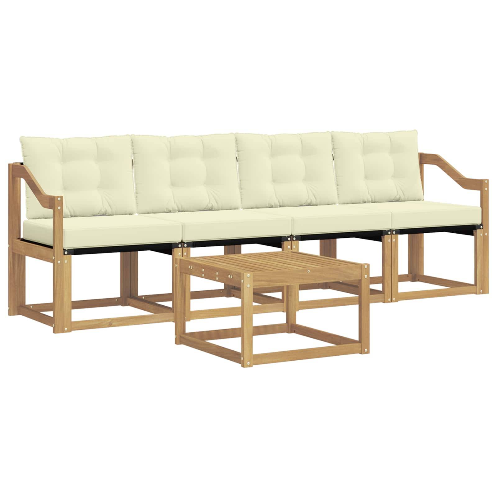vidaXL Outdoor-Sofagarnitur mit Kissen 5 pcs Weiß und Creme