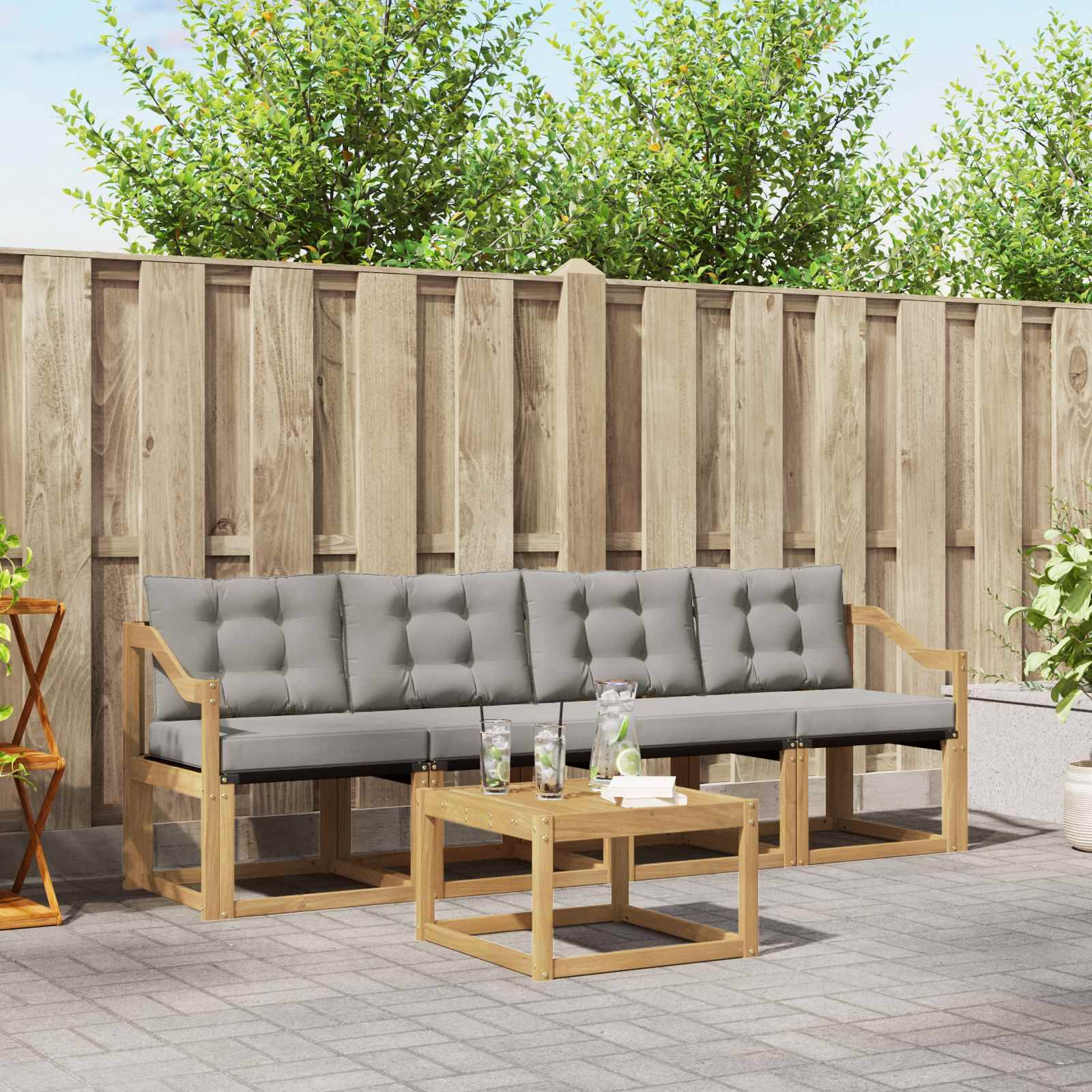vidaXL Outdoor-Sofagarnitur mit Kissen 5 pcs Weiß und Hellgrau