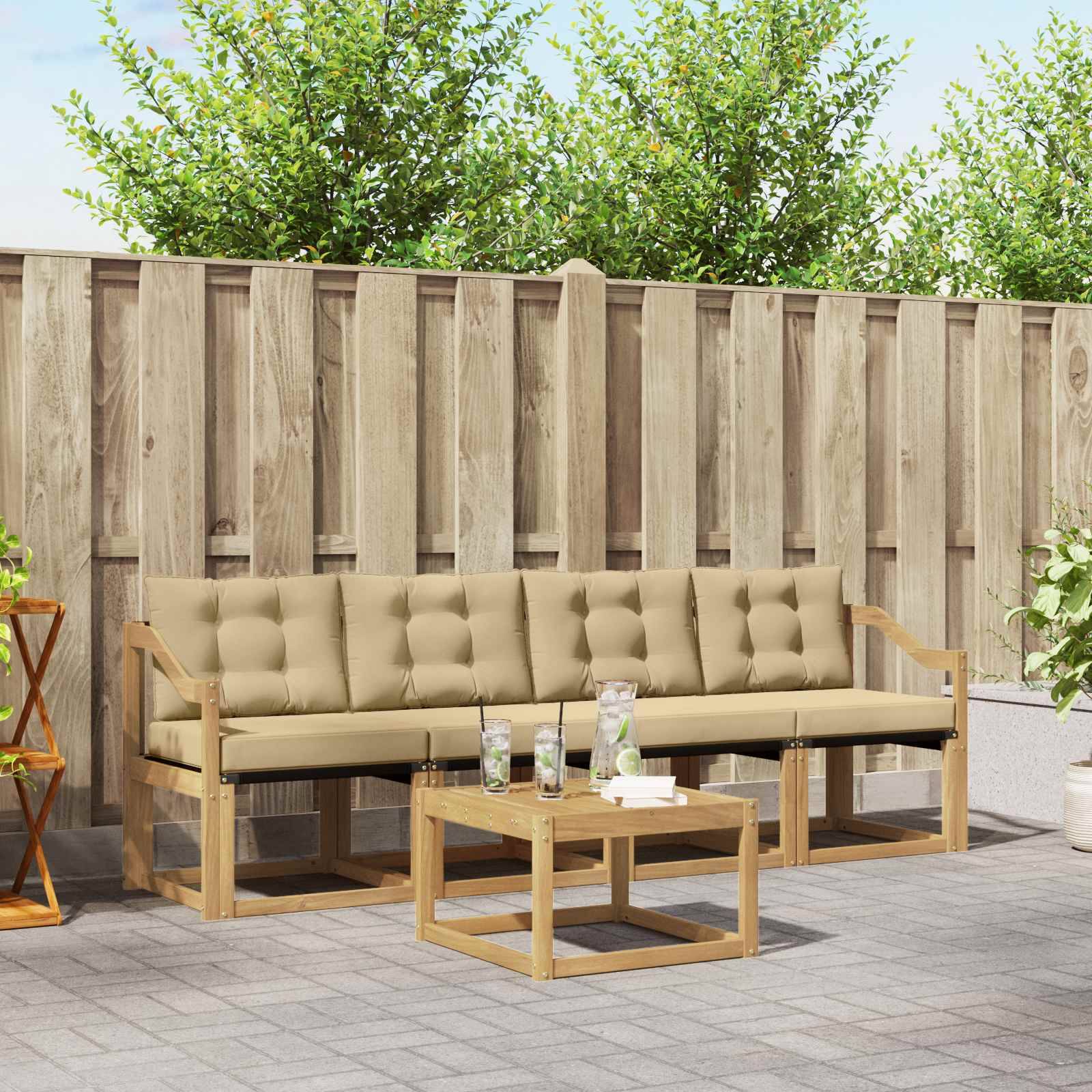 vidaXL Outdoor-Sofagarnitur mit Kissen 5 pcs Weiß und Beige