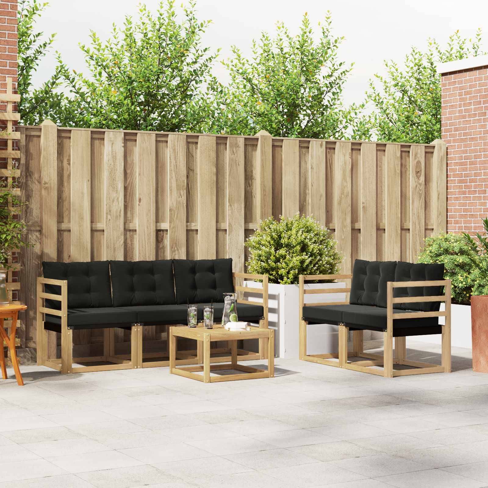 vidaXL Outdoor-Sofagarnitur mit Kissen 6 pcs Weiß und Schwarz