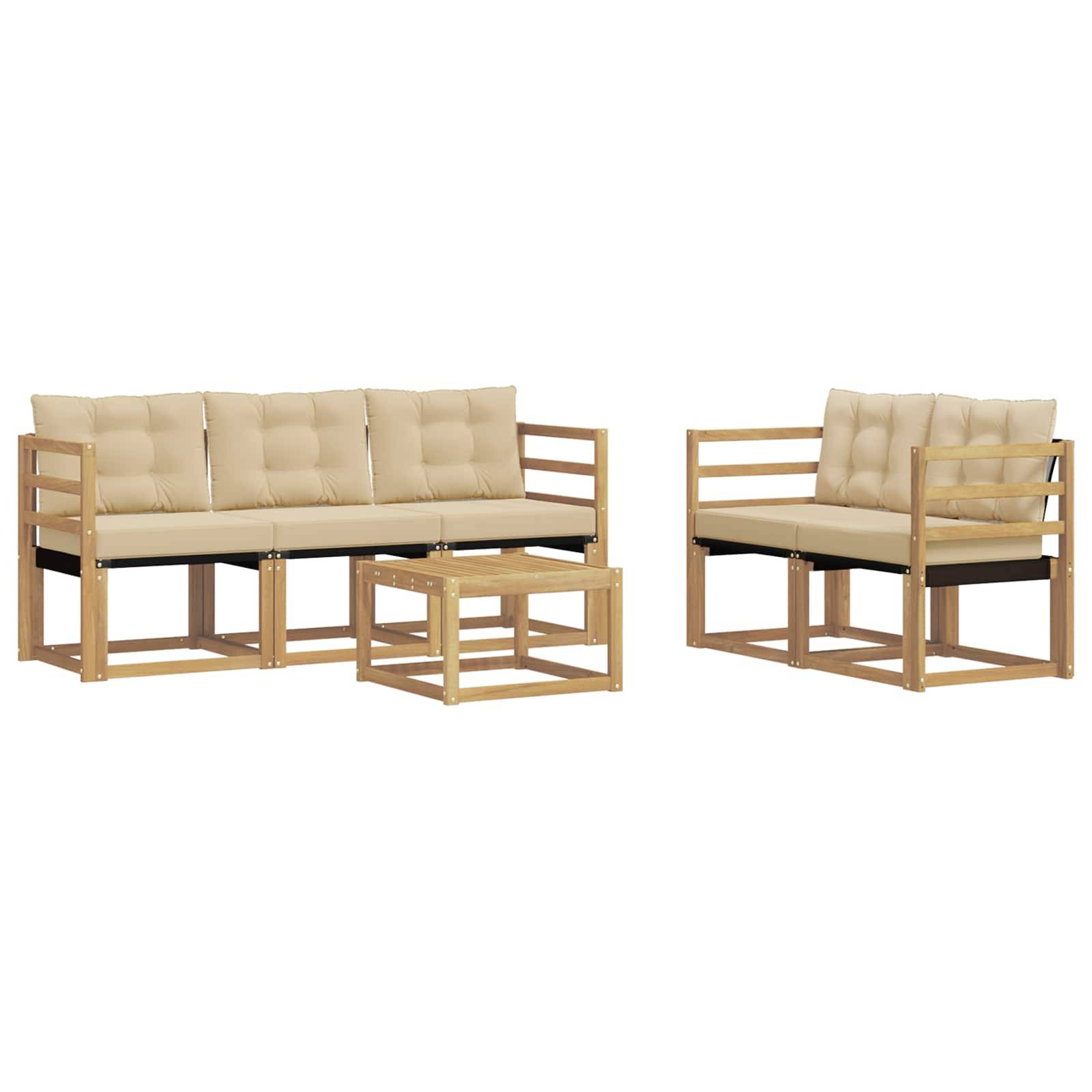 vidaXL Outdoor-Sofagarnitur mit Kissen 6 pcs Weiß und Beige