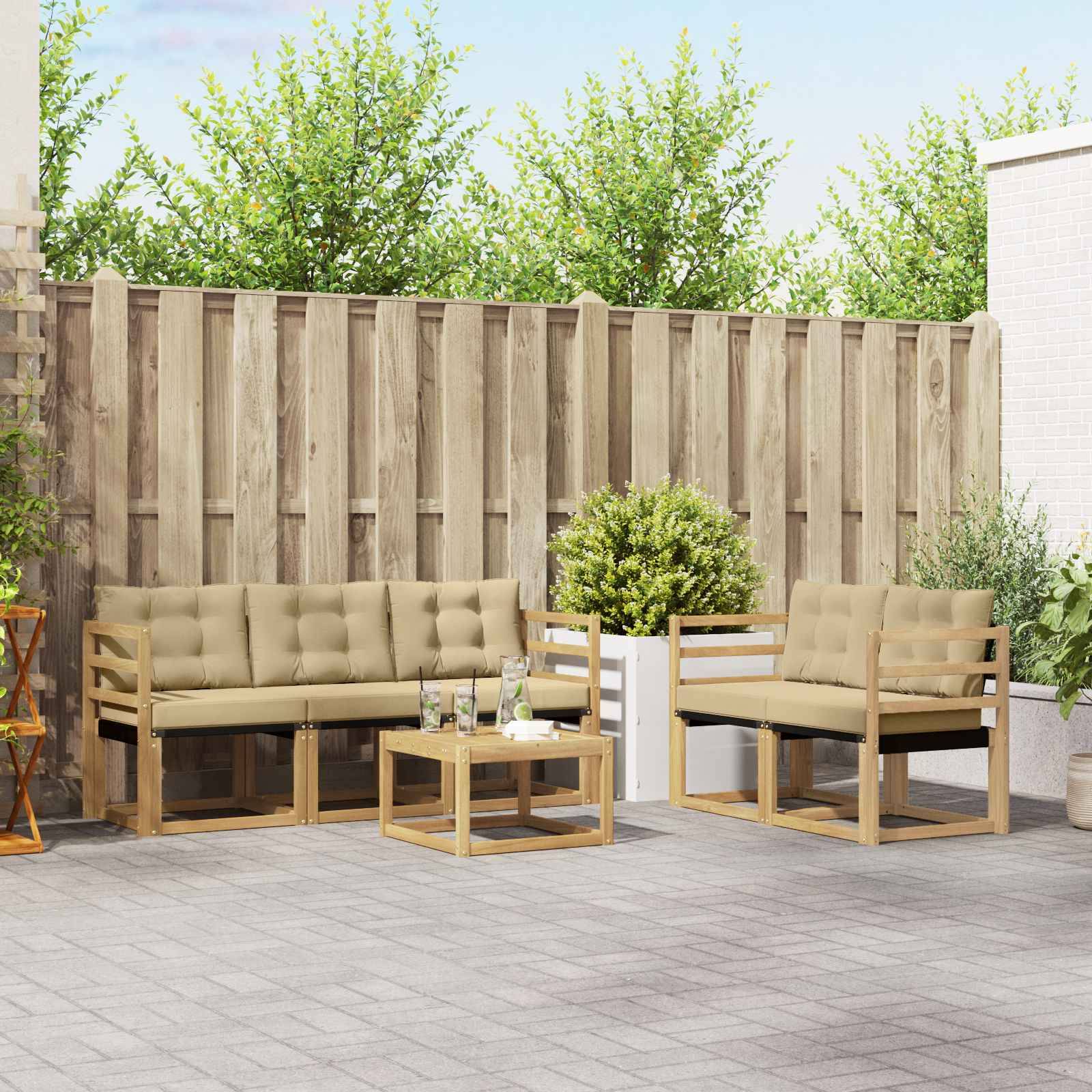 vidaXL Outdoor-Sofagarnitur mit Kissen 6 pcs Weiß und Beige