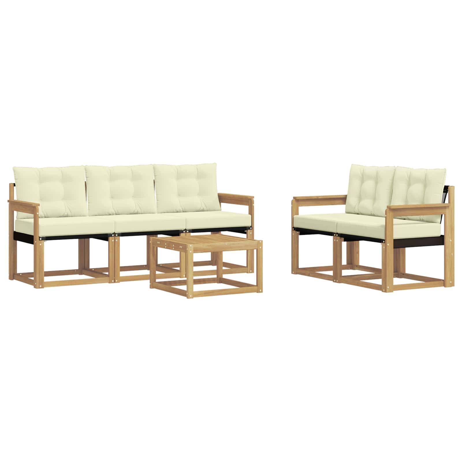 vidaXL Outdoor-Sofagarnitur mit Kissen 6 pcs Weiß und Creme