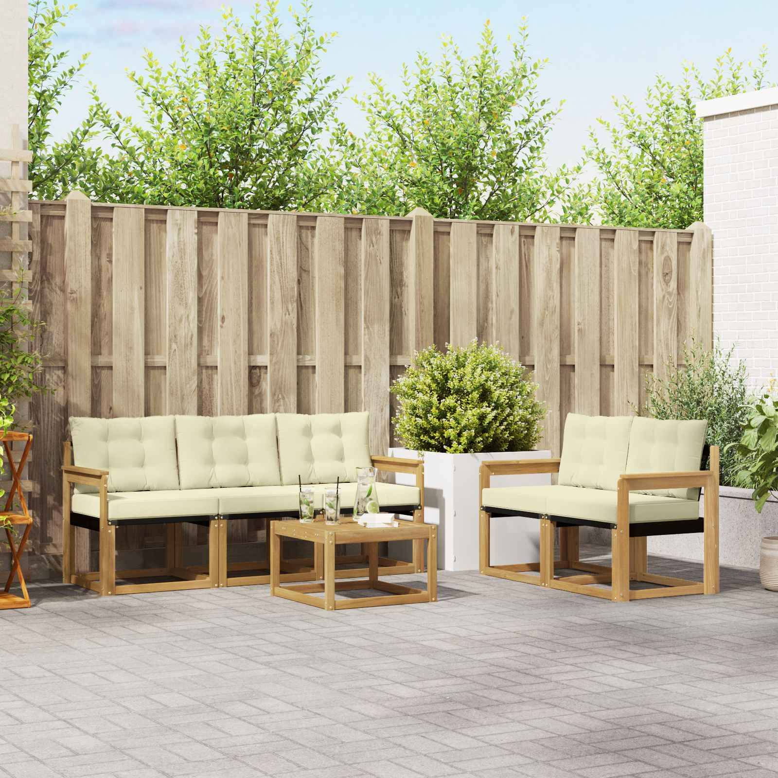 vidaXL Outdoor-Sofagarnitur mit Kissen 6 pcs Weiß und Creme