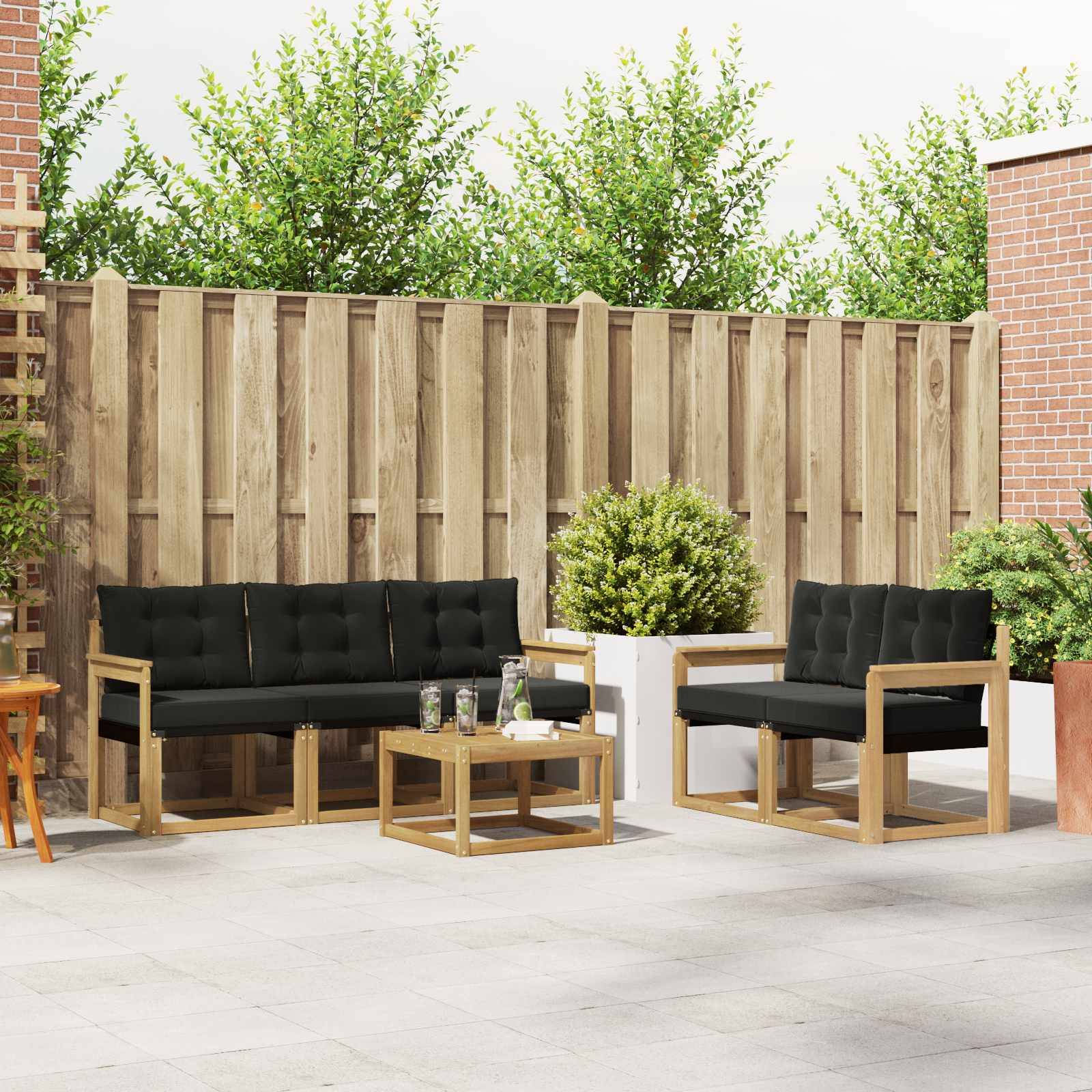 vidaXL Outdoor-Sofagarnitur mit Kissen 6 pcs Weiß und Schwarz