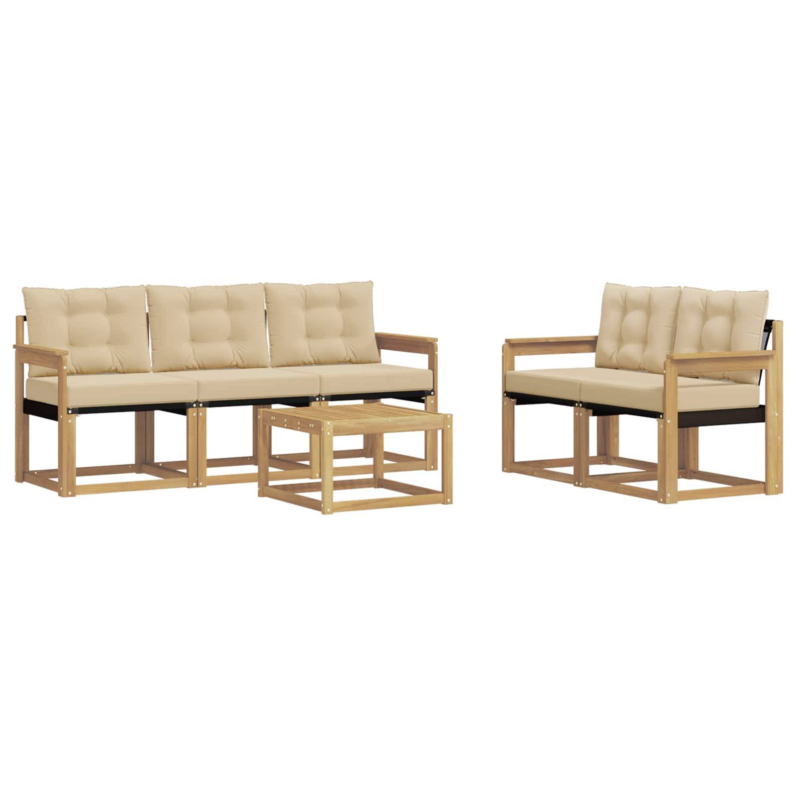 vidaXL Outdoor-Sofagarnitur mit Kissen 6 pcs Weiß und Beige