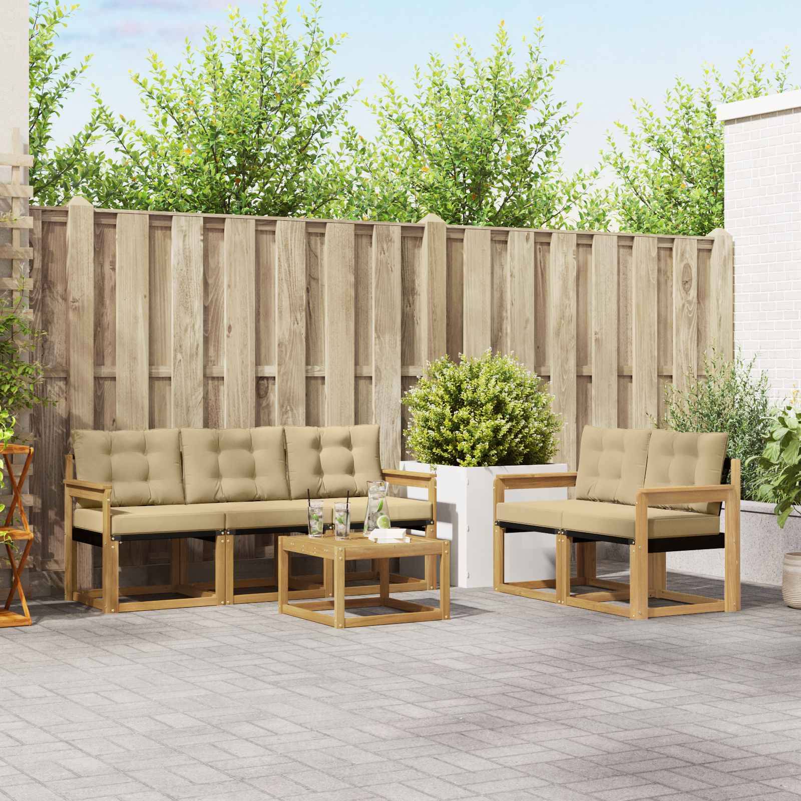 vidaXL Outdoor-Sofagarnitur mit Kissen 6 pcs Weiß und Beige
