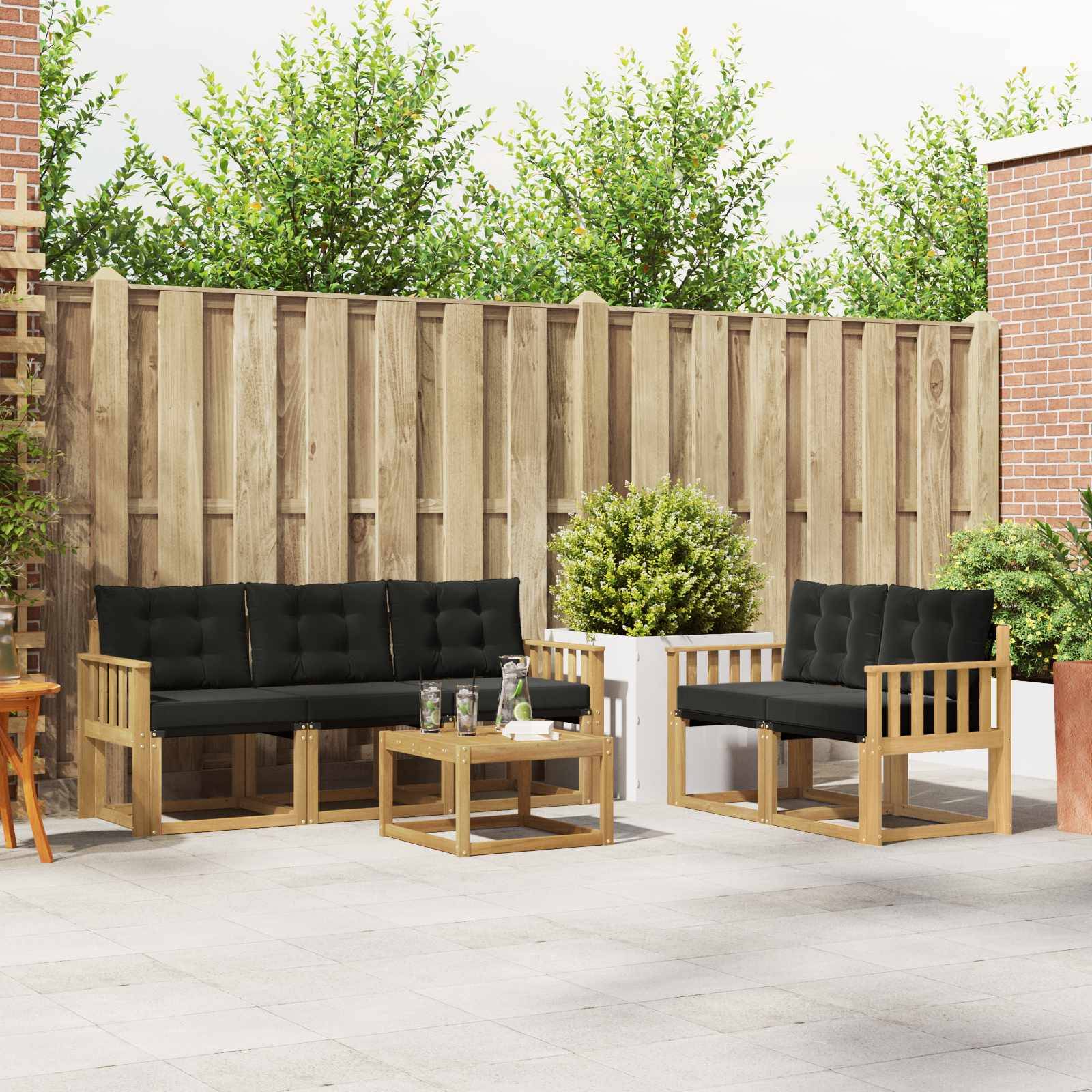 vidaXL Outdoor-Sofagarnitur mit Kissen 6 pcs Weiß und Schwarz