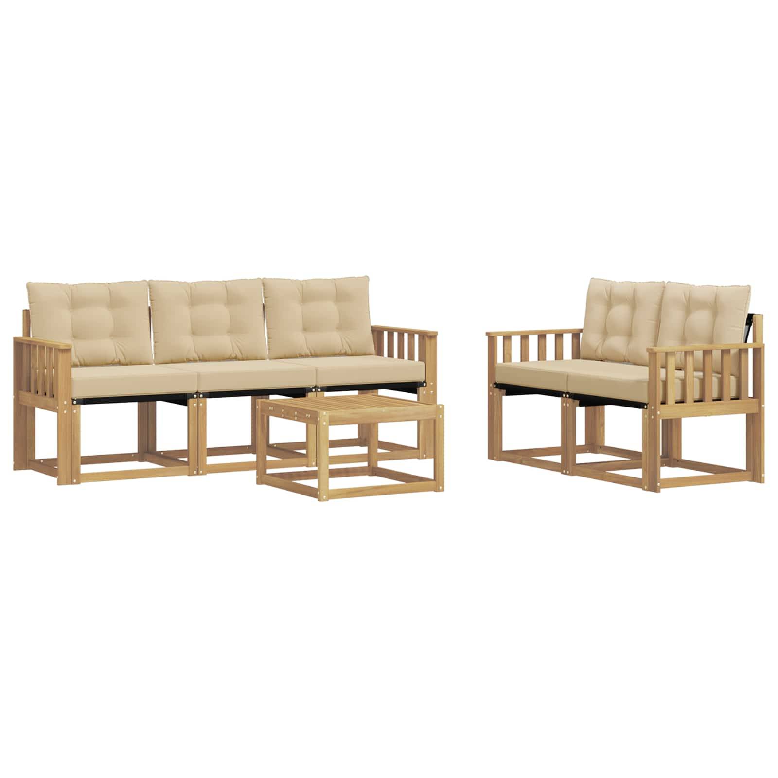 vidaXL Outdoor-Sofagarnitur mit Kissen 6 pcs Weiß und Beige