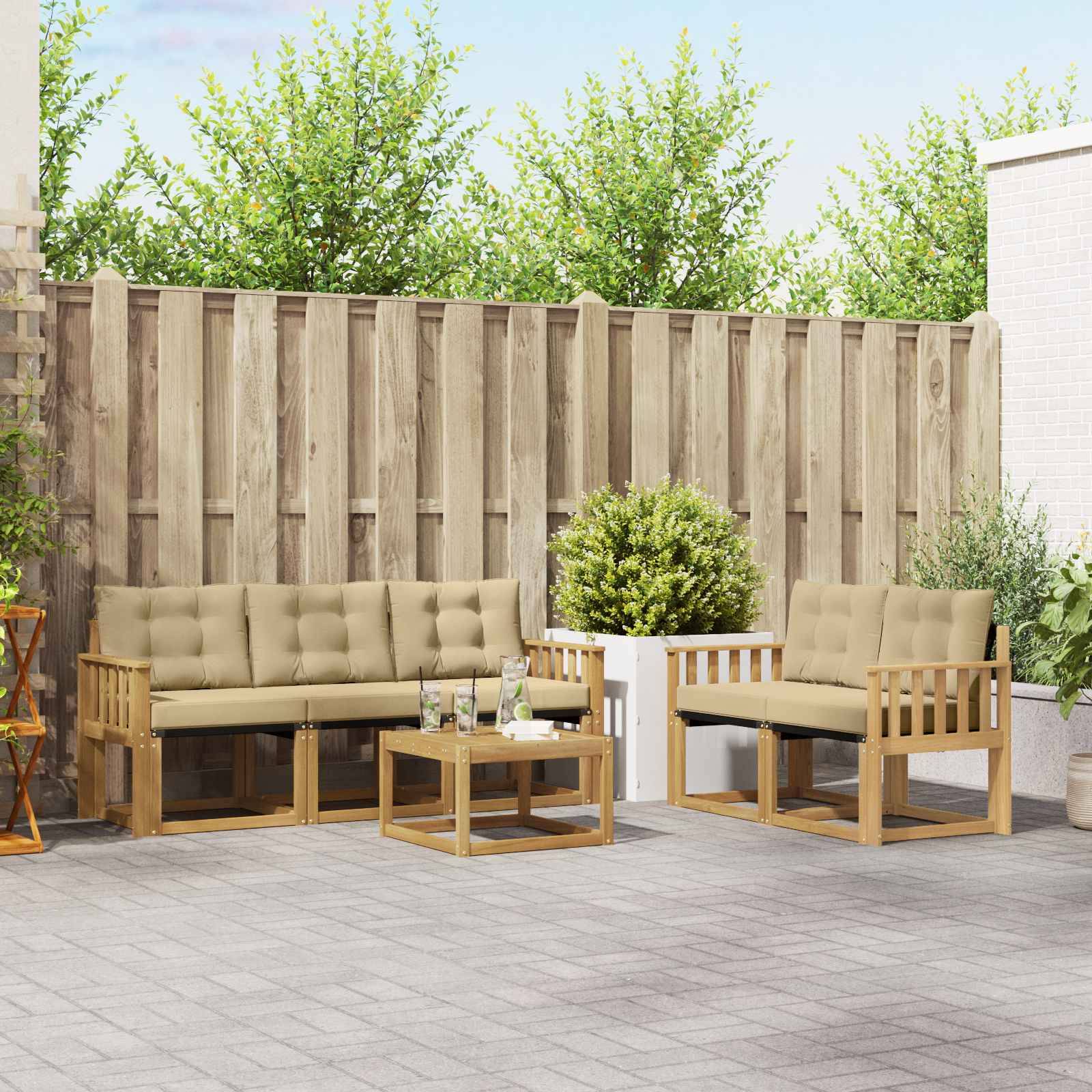 vidaXL Outdoor-Sofagarnitur mit Kissen 6 pcs Weiß und Beige