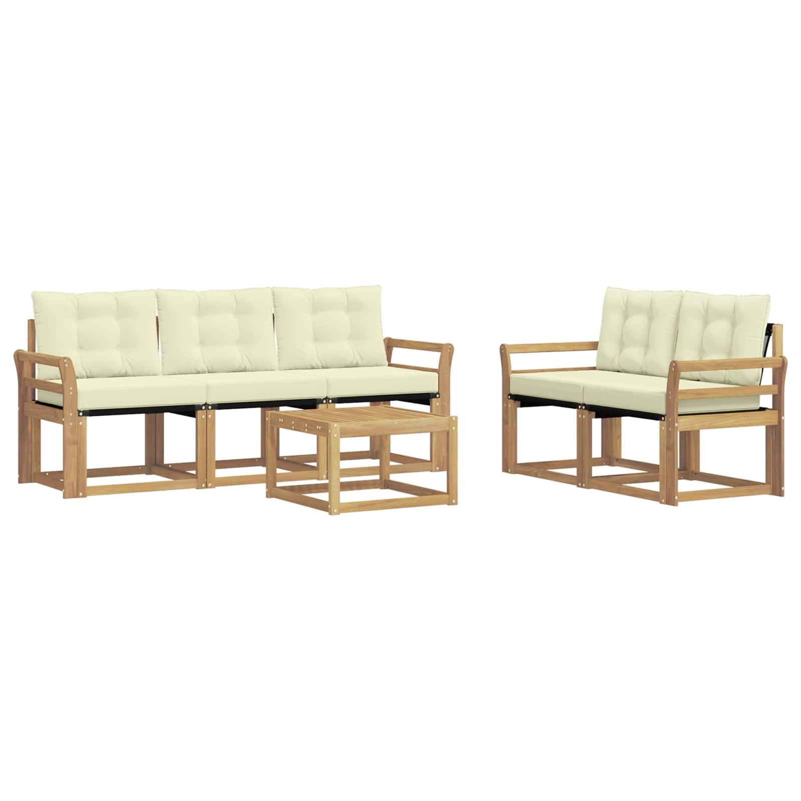 vidaXL Outdoor-Sofagarnitur mit Kissen 6 pcs Weiß und Creme