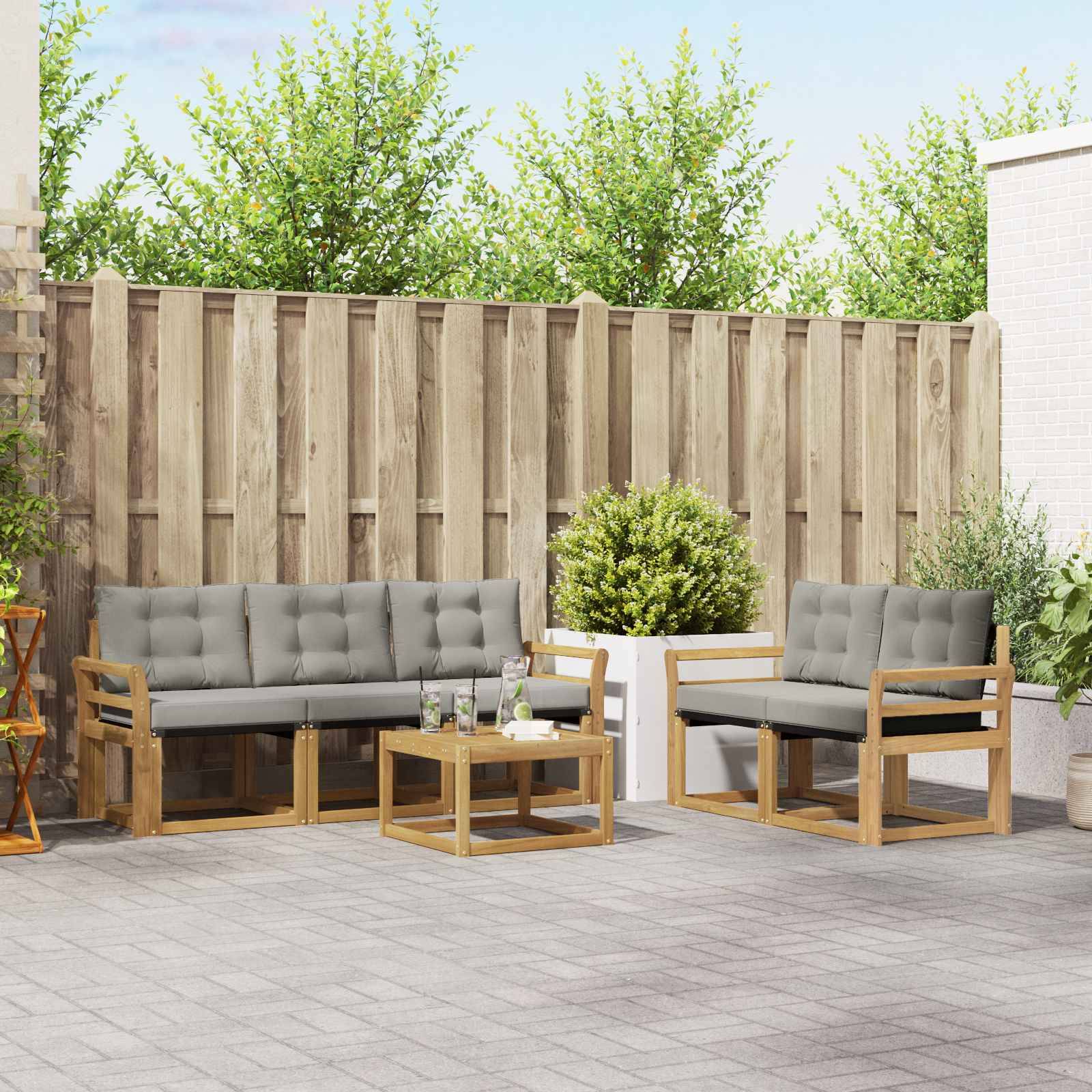 vidaXL Outdoor-Sofagarnitur mit Kissen 6 pcs Weiß und Hellgrau