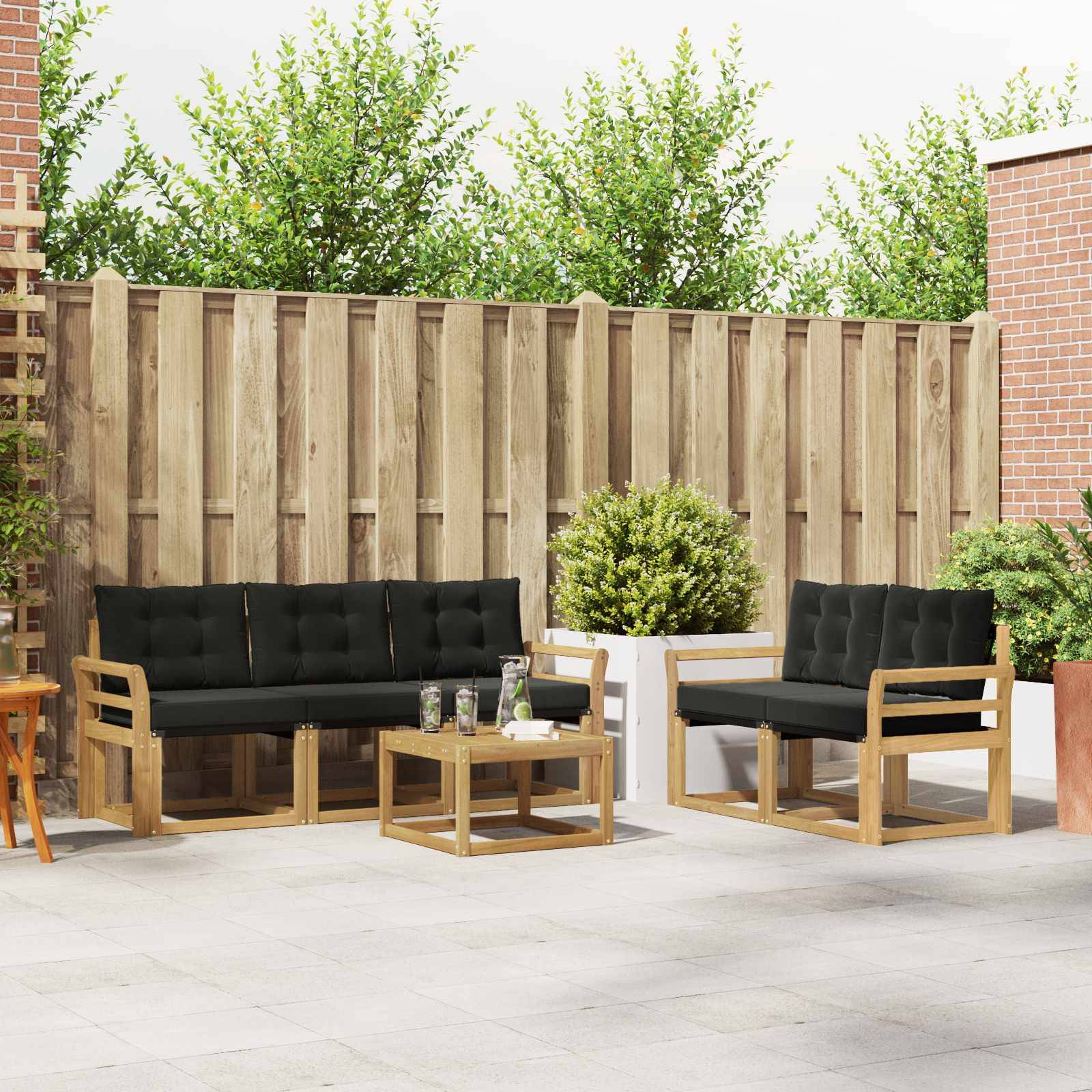 vidaXL Outdoor-Sofagarnitur mit Kissen 6 pcs Weiß und Schwarz