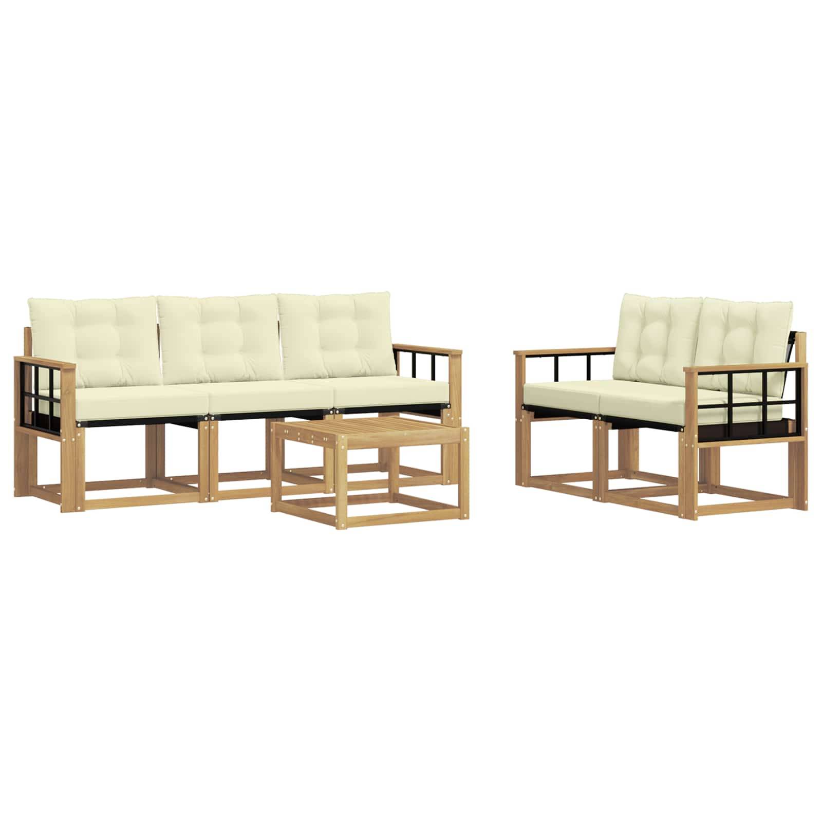 vidaXL Outdoor-Sofagarnitur mit Kissen 6 pcs Weiß und Creme